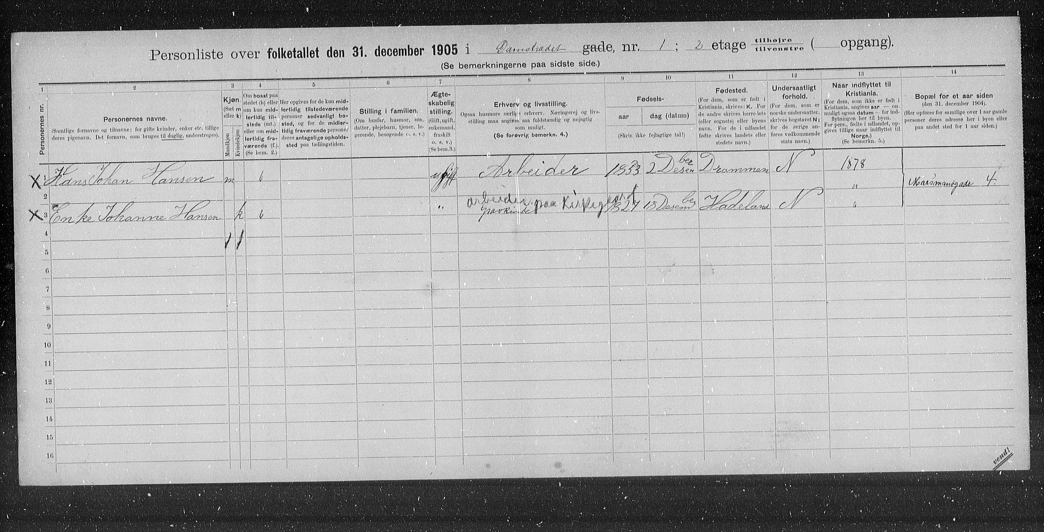 OBA, Kommunal folketelling 31.12.1905 for Kristiania kjøpstad, 1905, s. 7468