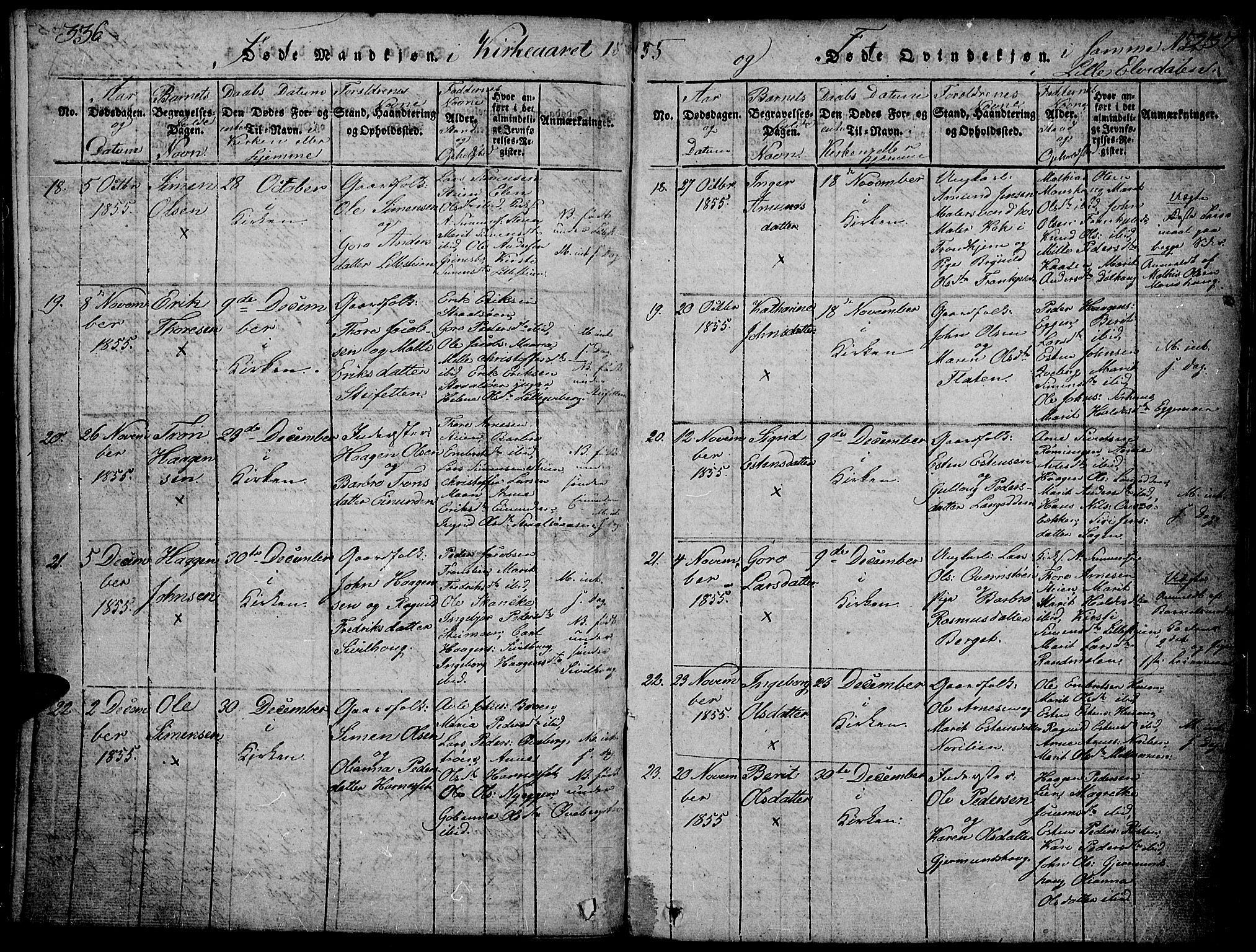 Tynset prestekontor, AV/SAH-PREST-058/H/Ha/Hab/L0002: Klokkerbok nr. 2, 1814-1862, s. 336-337