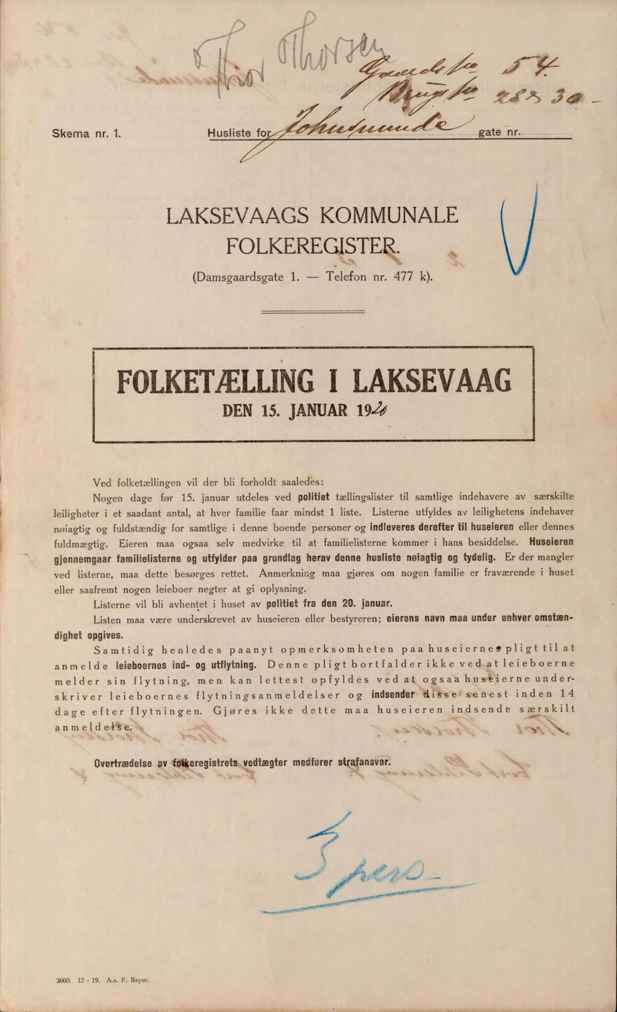 Laksevåg kommune. Folkeregisteret, BBA/A-1586/E/Ea/L0001: Folketellingskjema 1920, 1920, s. 1578