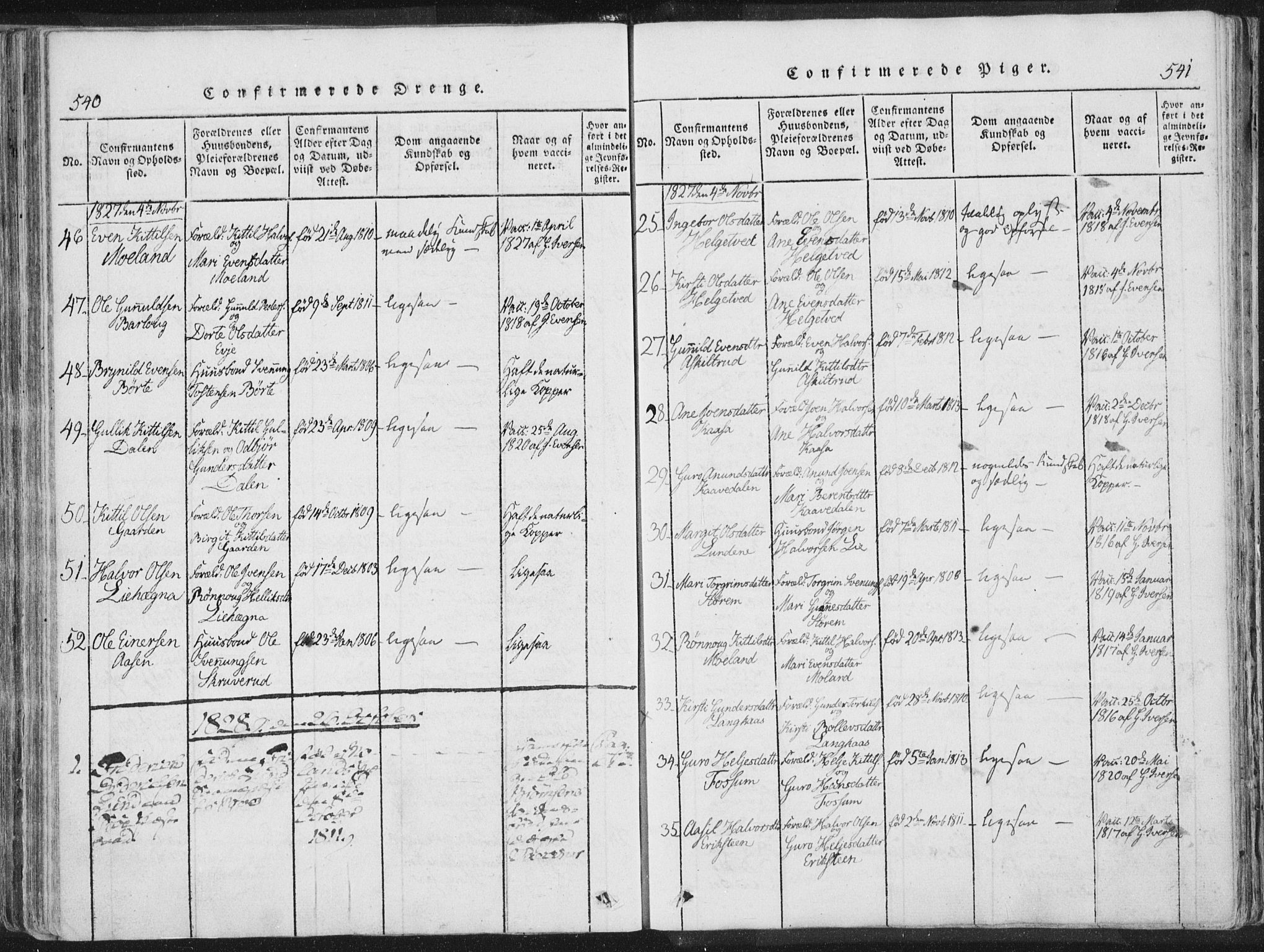 Bø kirkebøker, AV/SAKO-A-257/F/Fa/L0006: Ministerialbok nr. 6, 1815-1831, s. 540-541