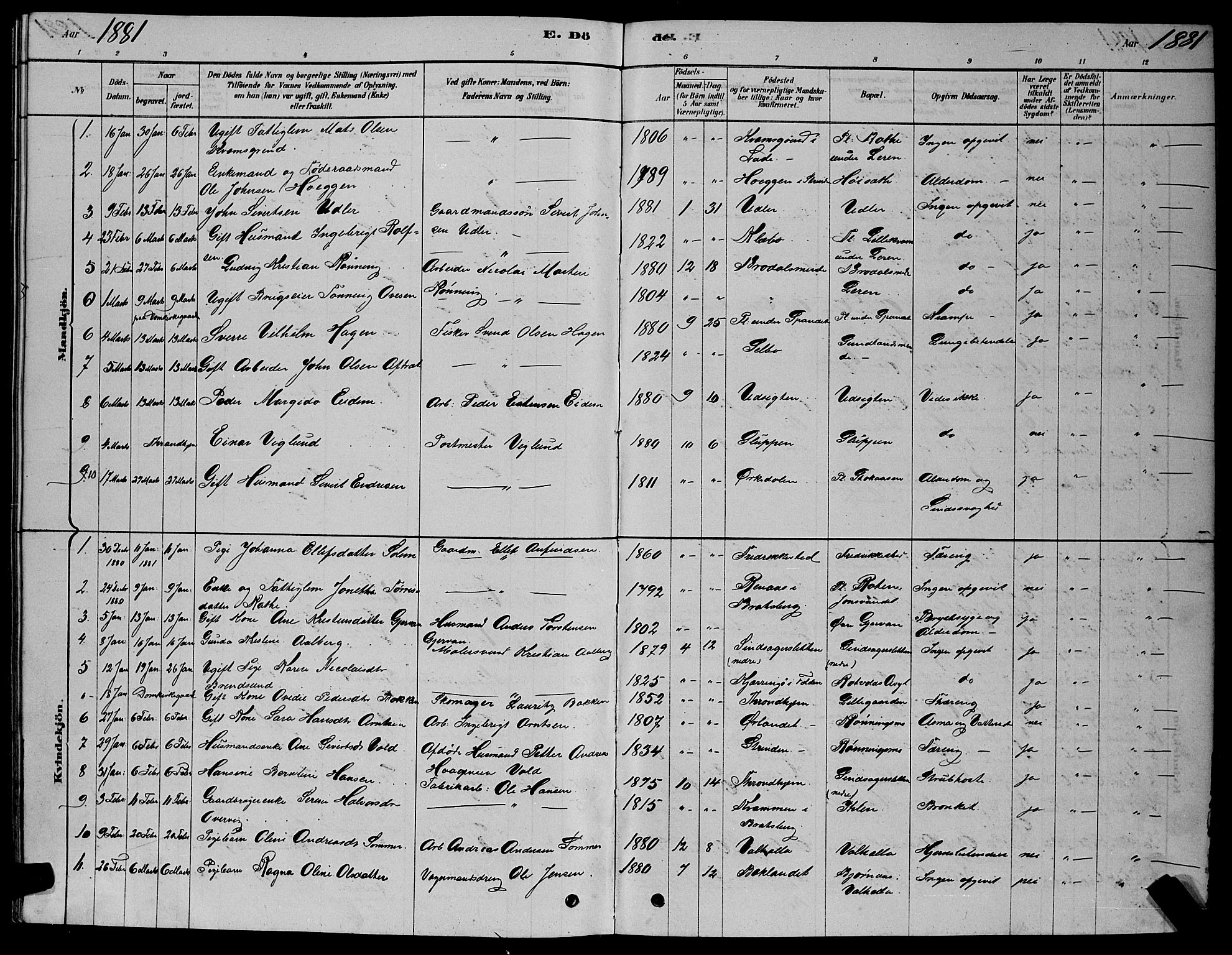 Ministerialprotokoller, klokkerbøker og fødselsregistre - Sør-Trøndelag, SAT/A-1456/606/L0312: Klokkerbok nr. 606C08, 1878-1894