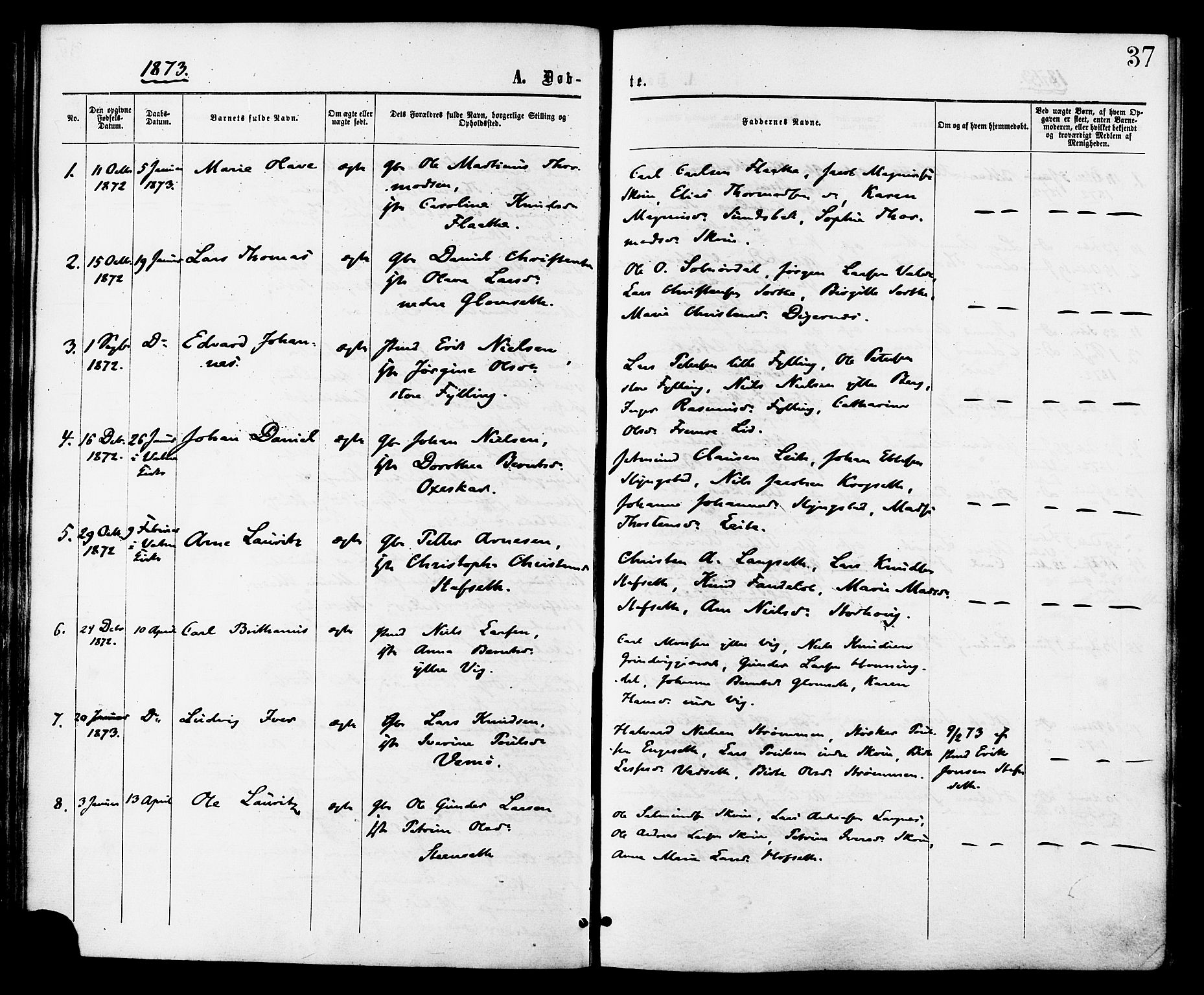 Ministerialprotokoller, klokkerbøker og fødselsregistre - Møre og Romsdal, AV/SAT-A-1454/524/L0355: Ministerialbok nr. 524A07, 1864-1879, s. 37
