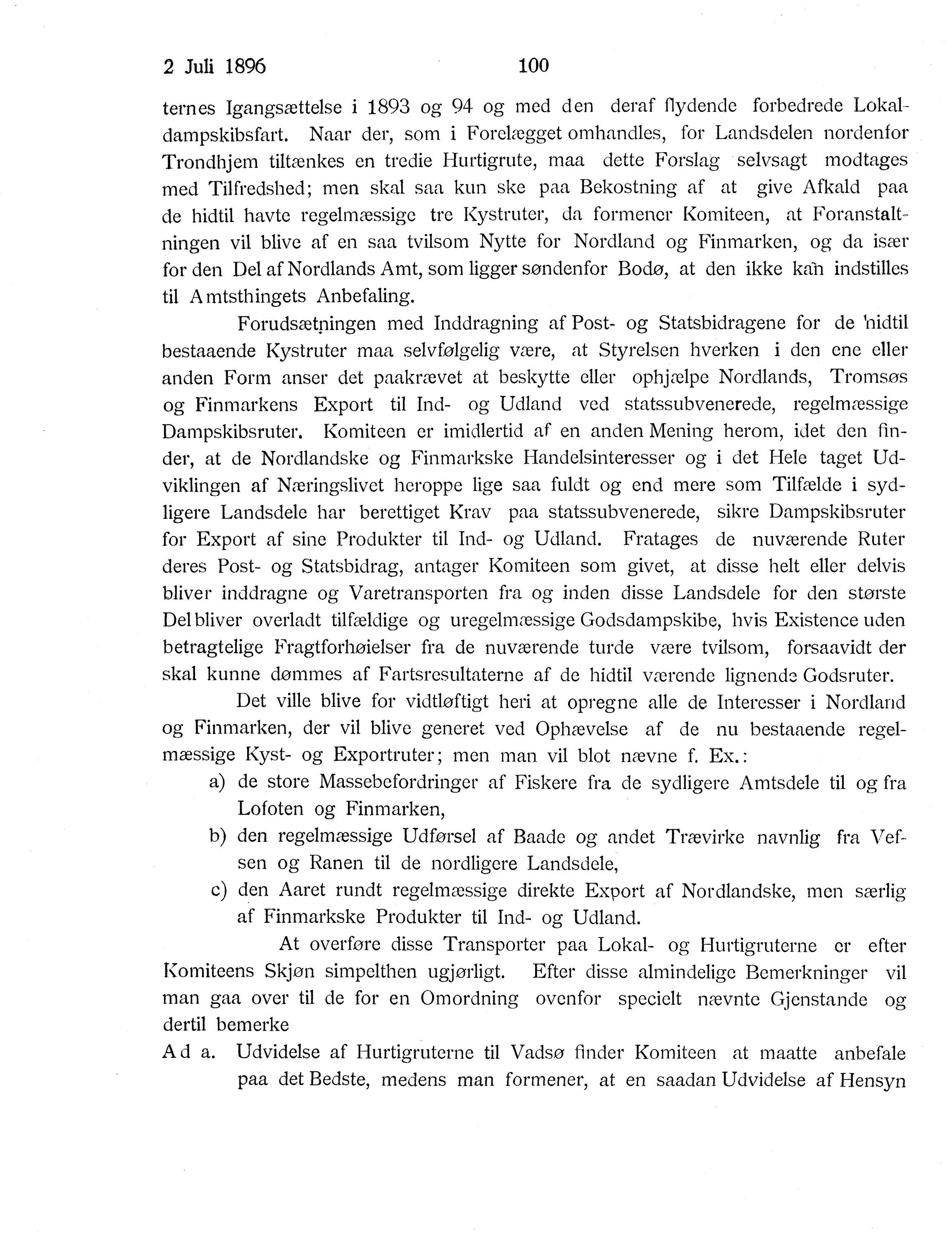 Nordland Fylkeskommune. Fylkestinget, AIN/NFK-17/176/A/Ac/L0019: Fylkestingsforhandlinger 1896, 1896