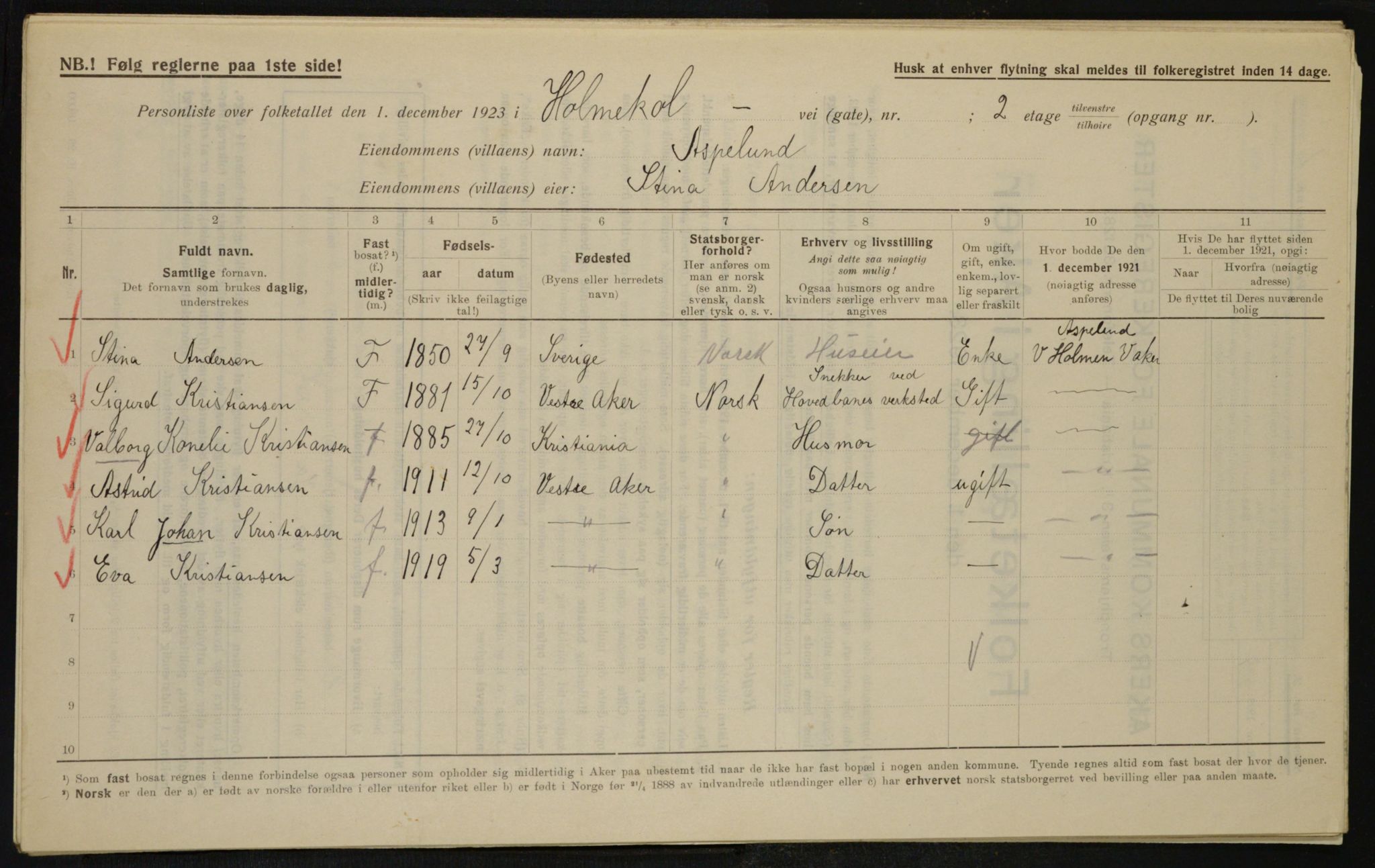 , Kommunal folketelling 1.12.1923 for Aker, 1923, s. 11224