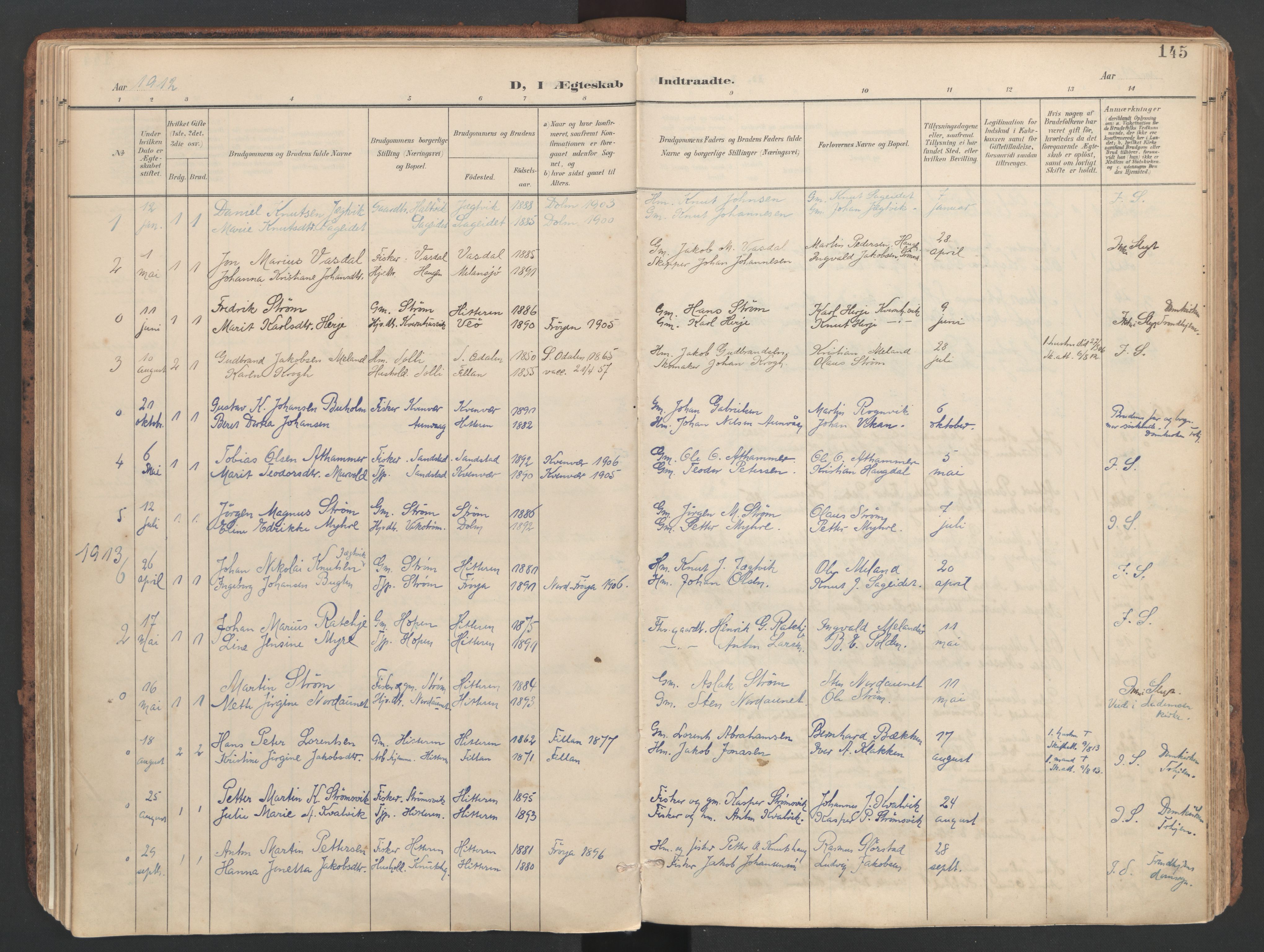 Ministerialprotokoller, klokkerbøker og fødselsregistre - Sør-Trøndelag, AV/SAT-A-1456/634/L0537: Ministerialbok nr. 634A13, 1896-1922, s. 145