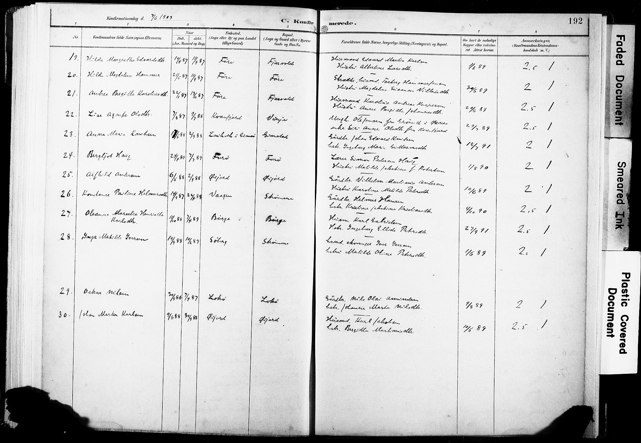 Ministerialprotokoller, klokkerbøker og fødselsregistre - Nordland, SAT/A-1459/891/L1304: Ministerialbok nr. 891A09, 1895-1921, s. 192