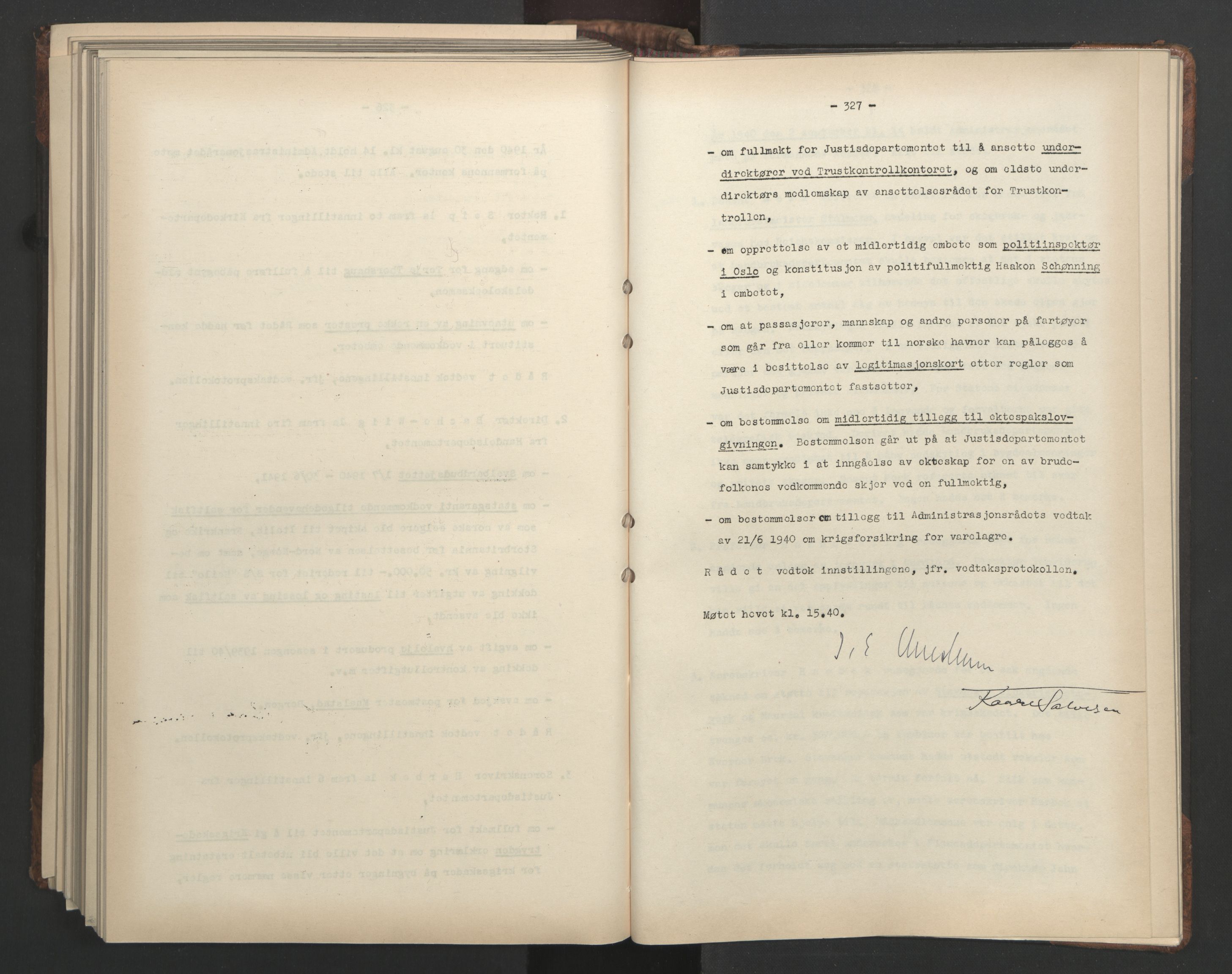 Administrasjonsrådet, AV/RA-S-1004/A/L0001: Møteprotokoll med tillegg 15/4-25/9, 1940, s. 327