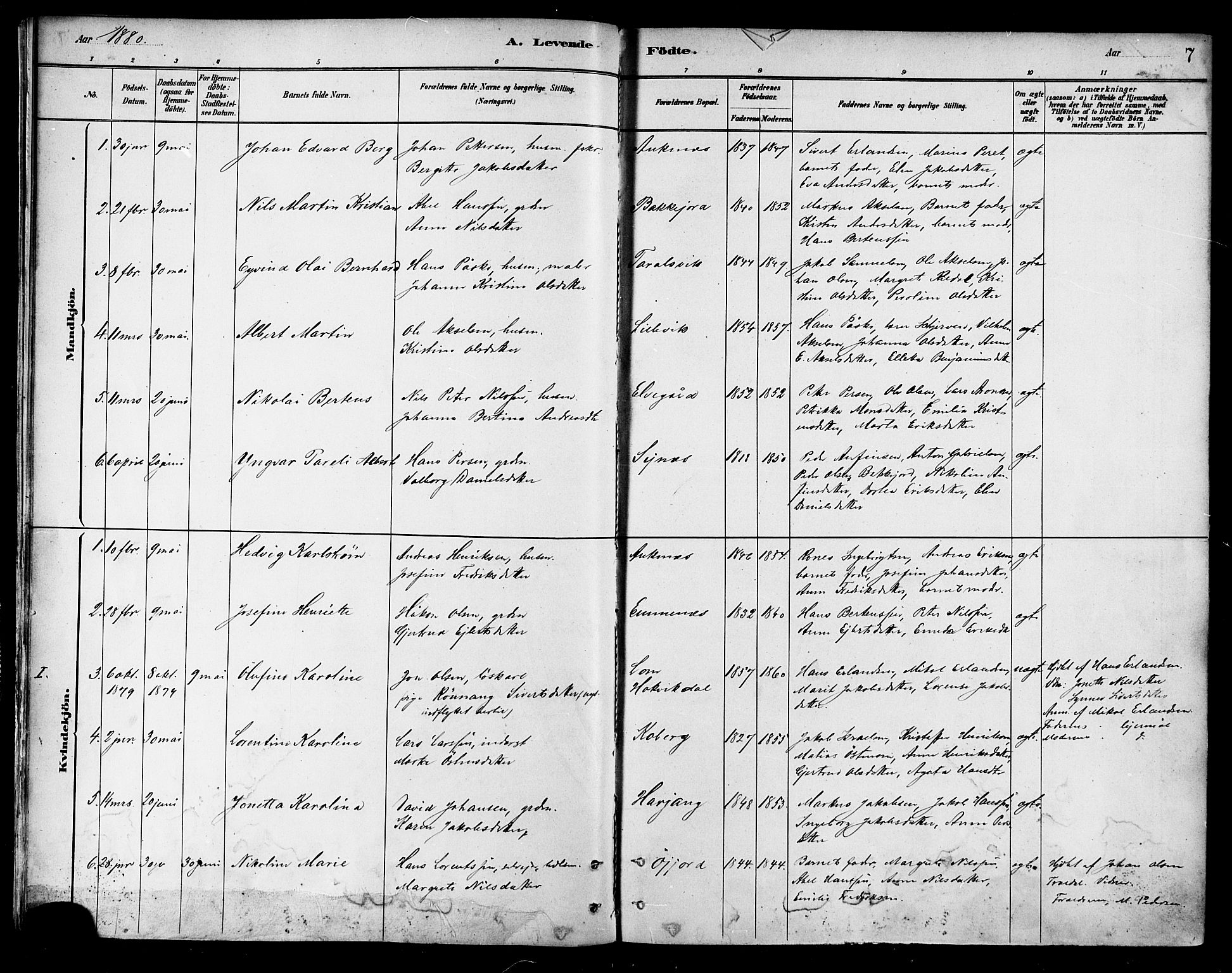 Ministerialprotokoller, klokkerbøker og fødselsregistre - Nordland, SAT/A-1459/866/L0938: Ministerialbok nr. 866A01, 1879-1893, s. 7