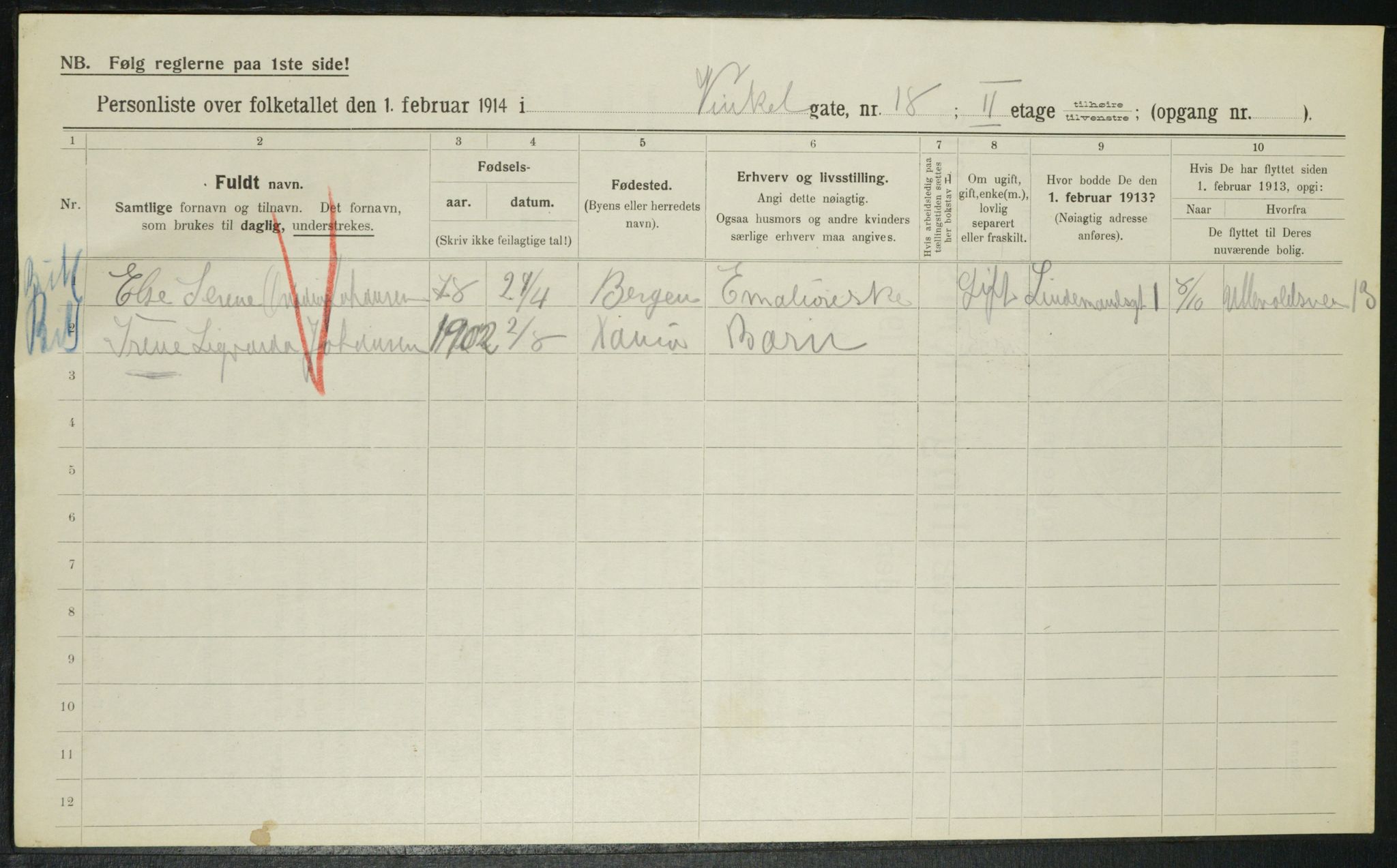 OBA, Kommunal folketelling 1.2.1914 for Kristiania, 1914, s. 125138