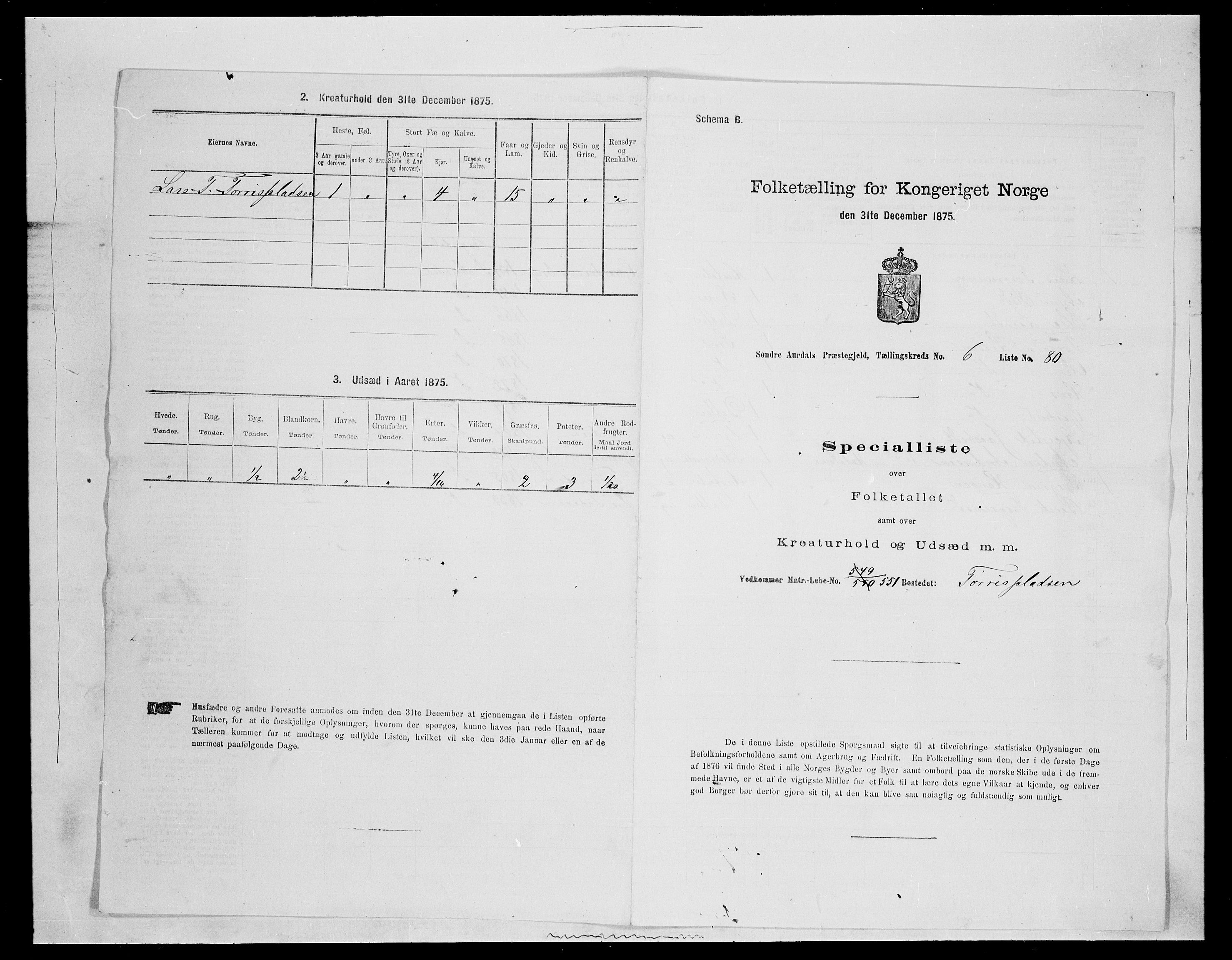 SAH, Folketelling 1875 for 0540P Sør-Aurdal prestegjeld, 1875, s. 1147