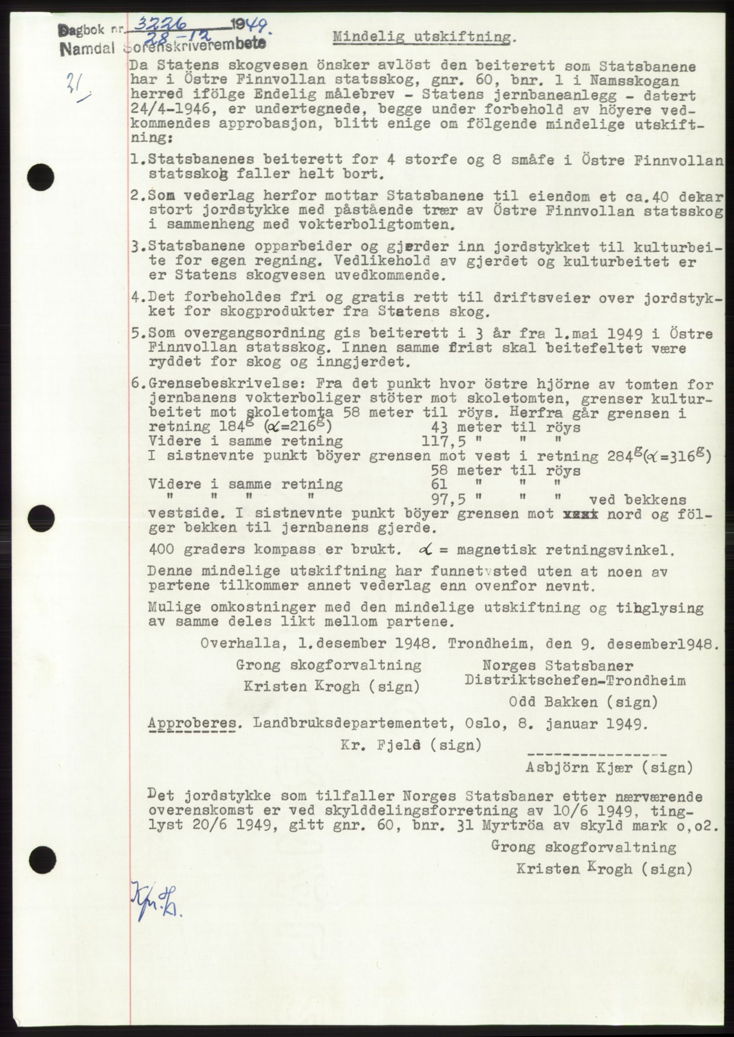 Namdal sorenskriveri, SAT/A-4133/1/2/2C: Pantebok nr. -, 1949-1949, Dagboknr: 3226/1949