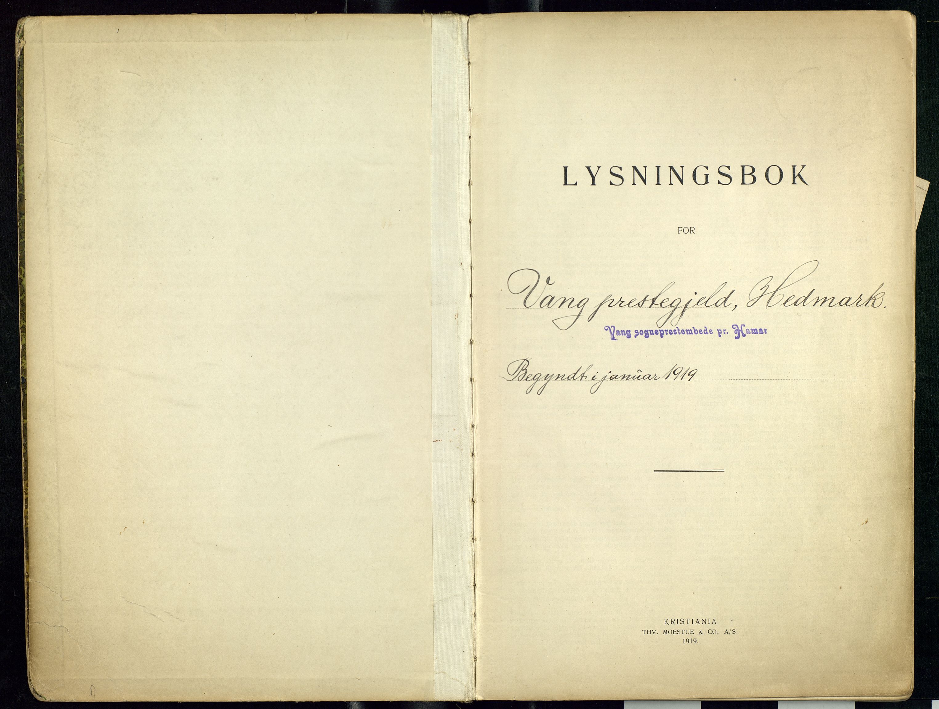 Vang prestekontor, Hedmark, SAH/PREST-008/I/Ie/L0001/0001: Lysningsprotokoll nr. 1, 1919-1938