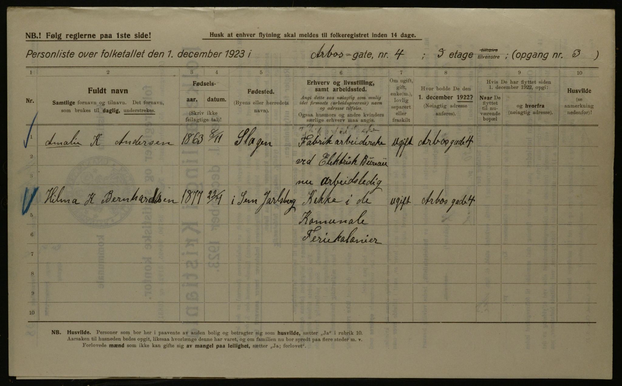 OBA, Kommunal folketelling 1.12.1923 for Kristiania, 1923, s. 2205