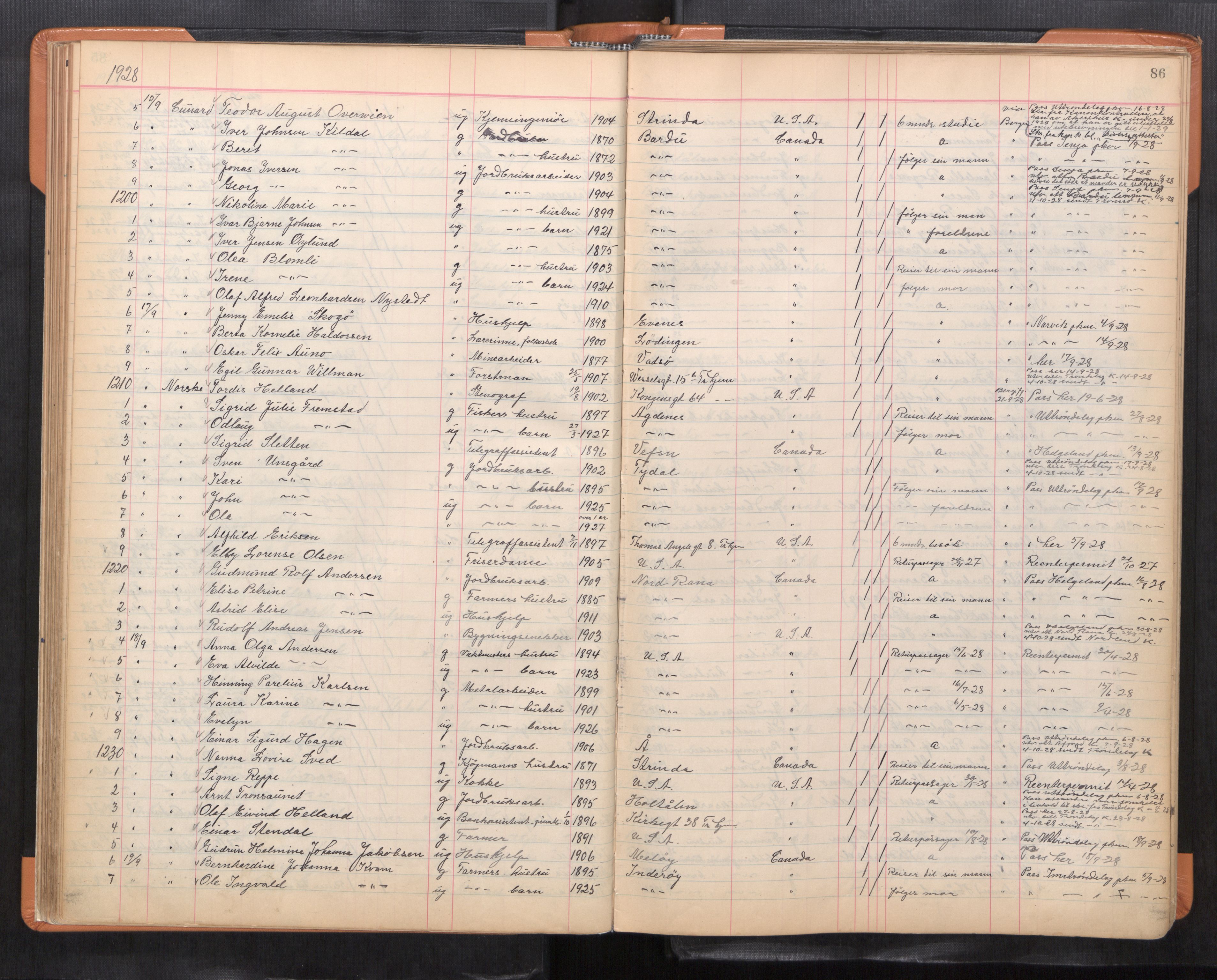 Trondheim politikammer, AV/SAT-A-1887/1/32/L0017: Emigrantprotokoll, 1926-1975, s. 86