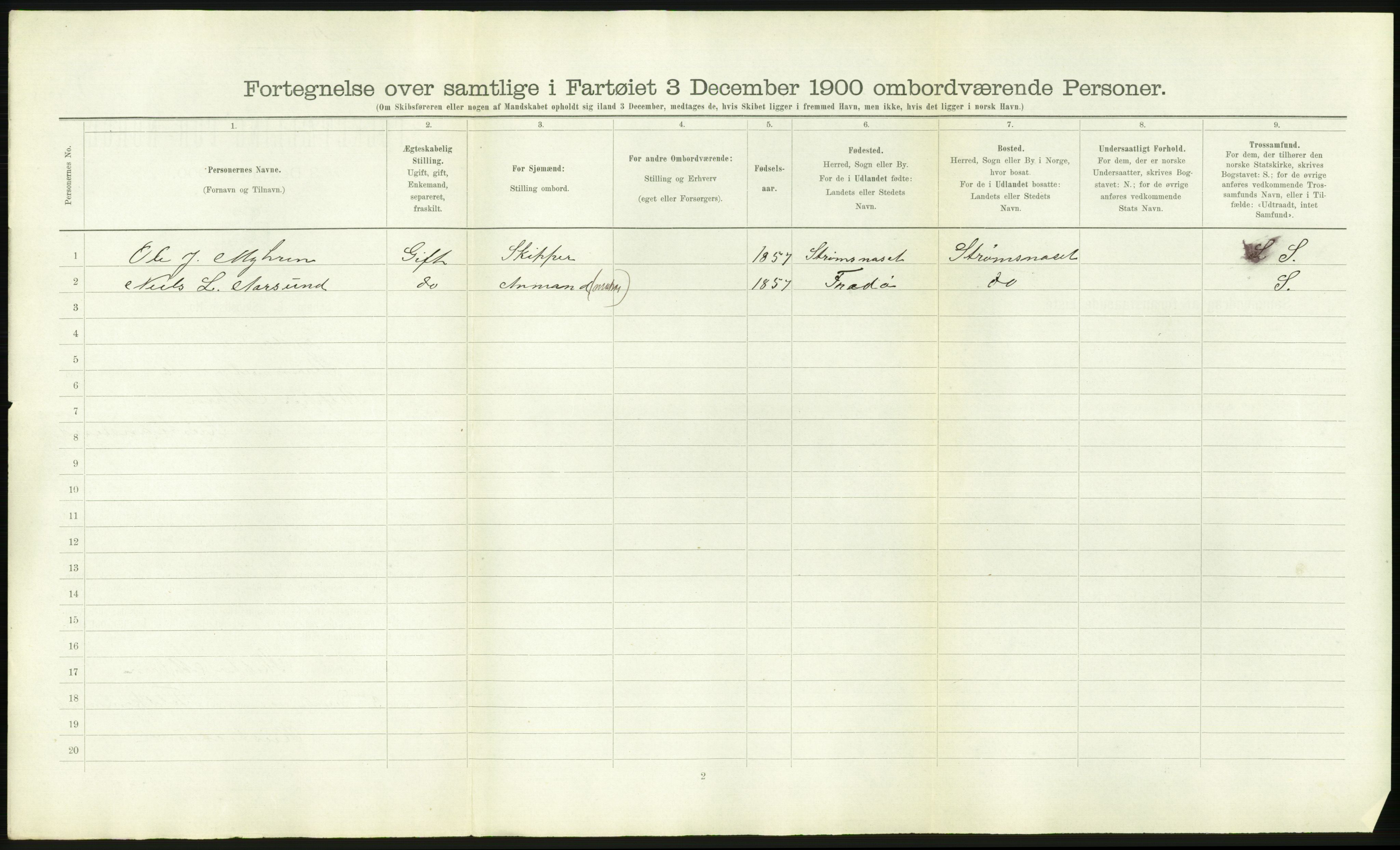 RA, Folketelling 1900 - skipslister med personlister for skip i norske havner, utenlandske havner og til havs, 1900, s. 2168