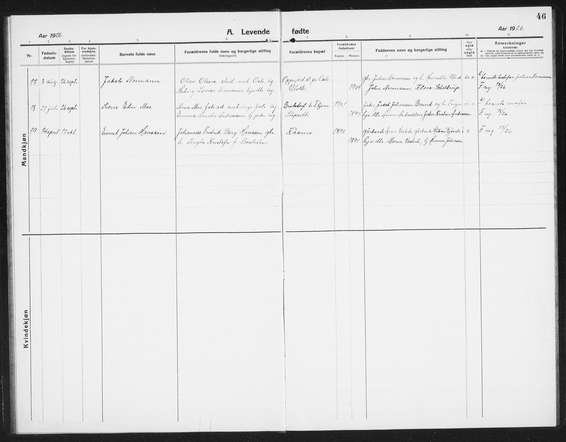 Ministerialprotokoller, klokkerbøker og fødselsregistre - Nordland, AV/SAT-A-1459/852/L0757: Klokkerbok nr. 852C08, 1916-1934, s. 46