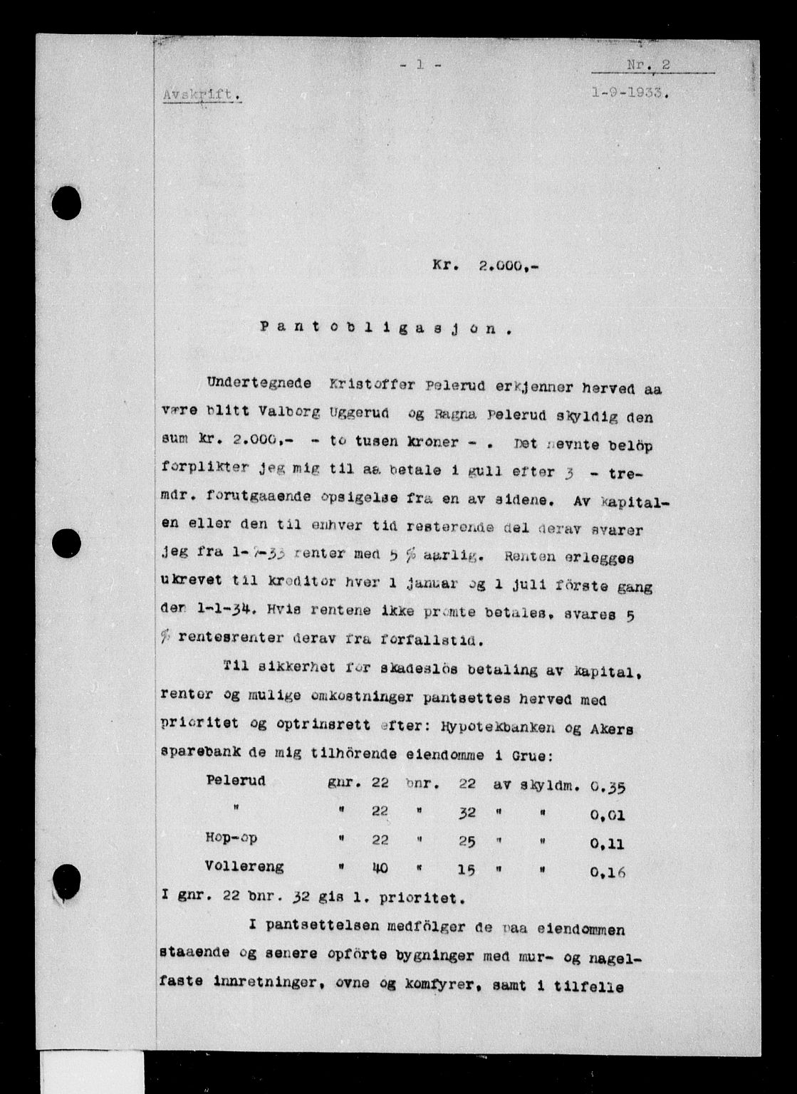 Solør tingrett, SAH/TING-008/H/Hb/Hba/L0074: Pantebok nr. 74, 1933-1934, s. 1