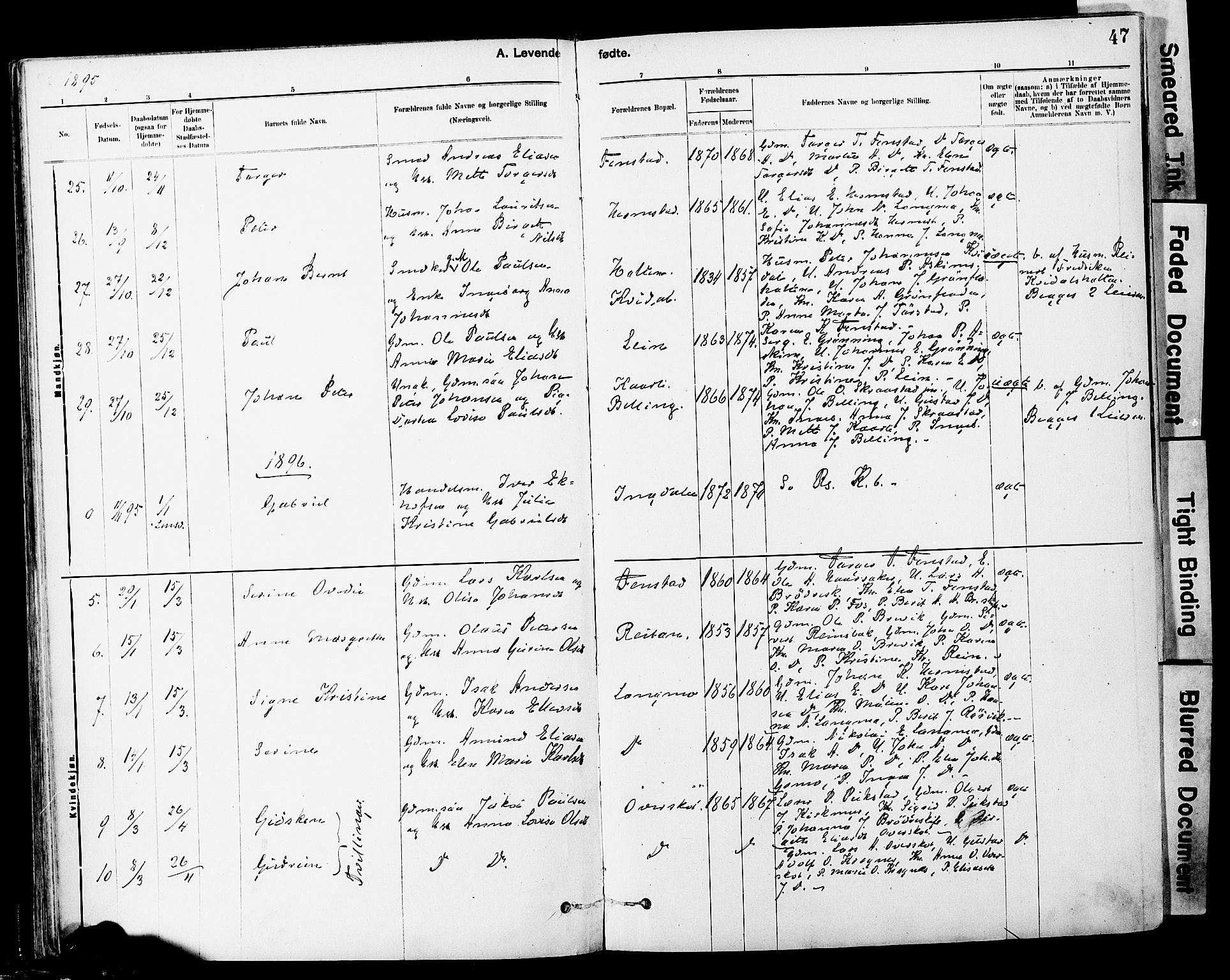 Ministerialprotokoller, klokkerbøker og fødselsregistre - Sør-Trøndelag, SAT/A-1456/646/L0615: Ministerialbok nr. 646A13, 1885-1900, s. 47