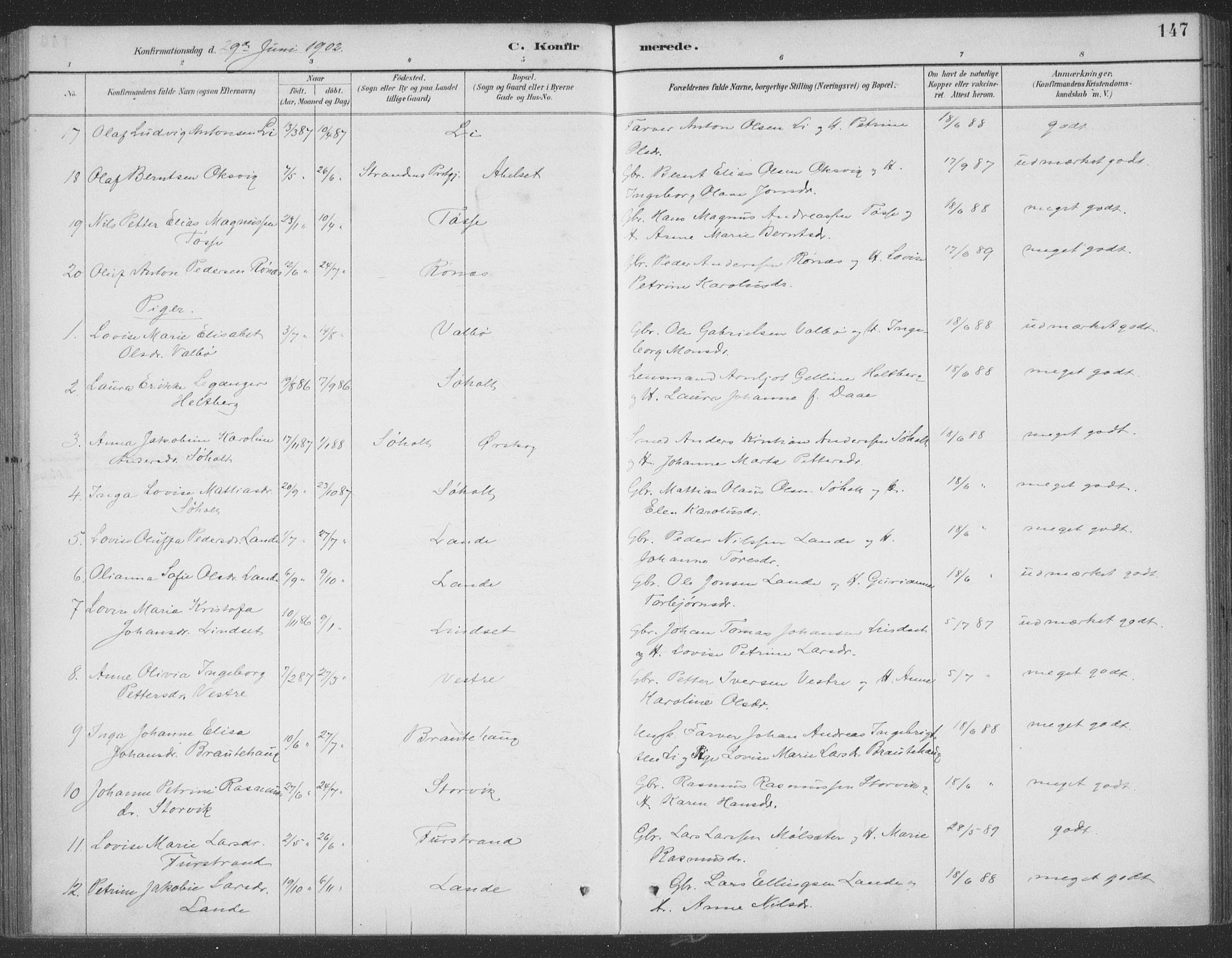 Ministerialprotokoller, klokkerbøker og fødselsregistre - Møre og Romsdal, AV/SAT-A-1454/522/L0316: Ministerialbok nr. 522A11, 1890-1911, s. 147