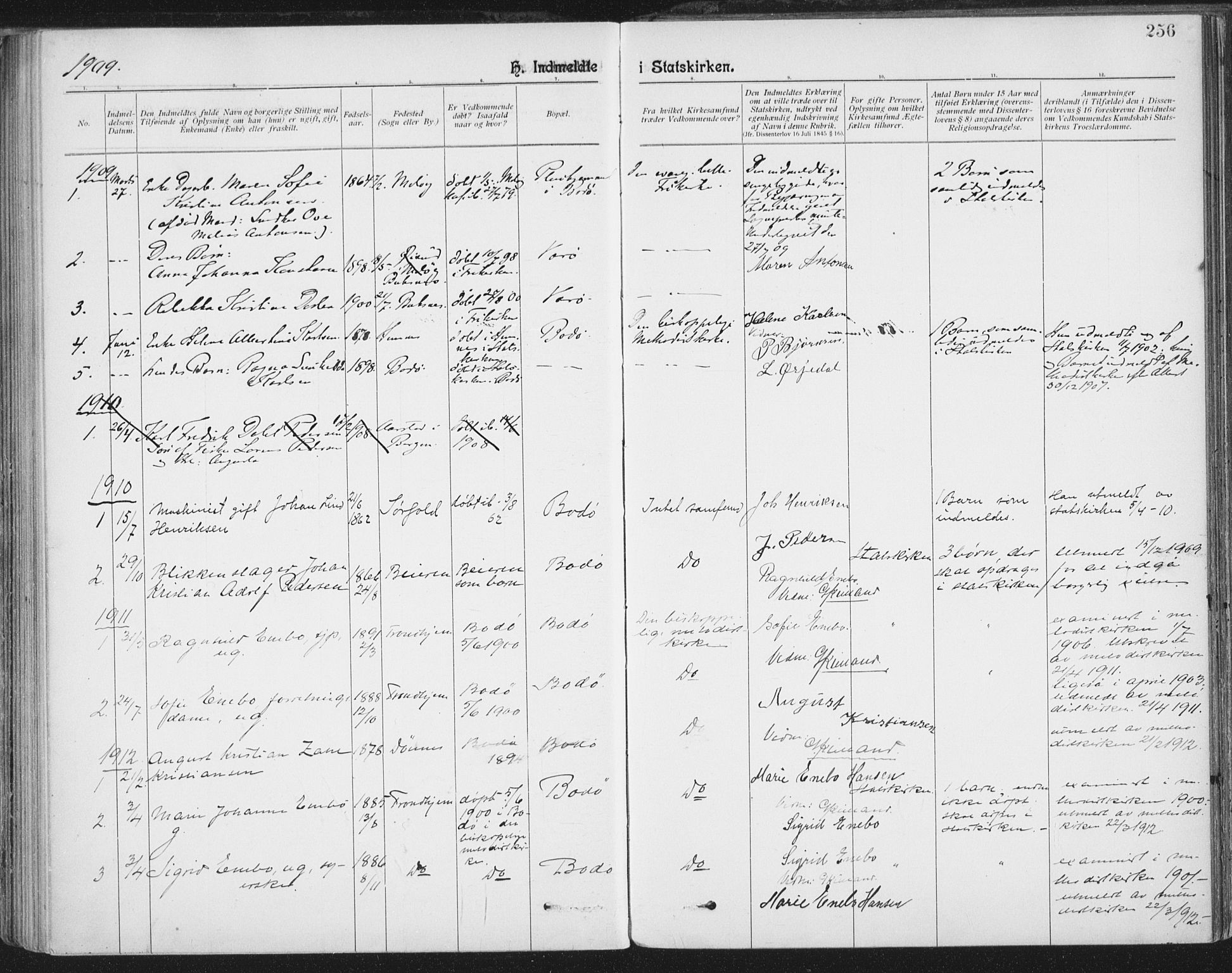 Ministerialprotokoller, klokkerbøker og fødselsregistre - Nordland, AV/SAT-A-1459/801/L0012: Ministerialbok nr. 801A12, 1900-1916, s. 256