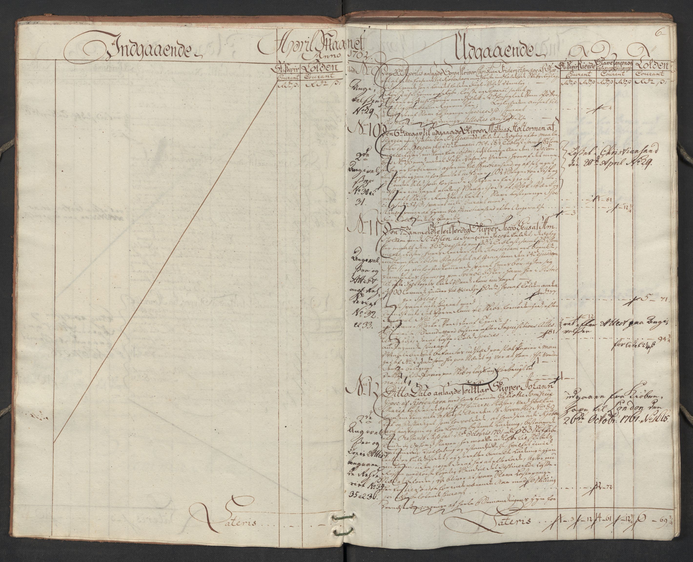 Generaltollkammeret, tollregnskaper, AV/RA-EA-5490/R17/L0023/0005: Tollregnskaper Mandal / Utgående hovedtollbok, 1762, s. 5b-6a