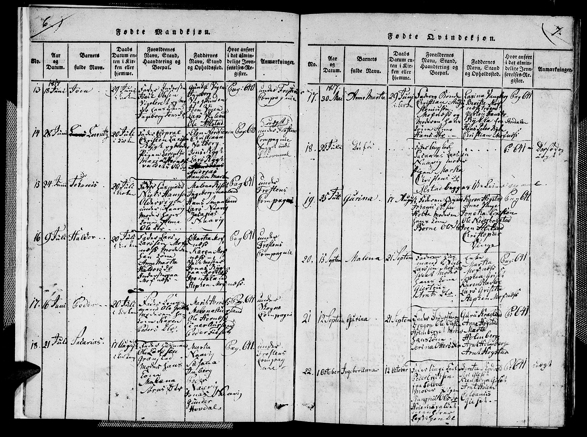 Ministerialprotokoller, klokkerbøker og fødselsregistre - Nord-Trøndelag, AV/SAT-A-1458/713/L0124: Klokkerbok nr. 713C01, 1817-1827, s. 6-7