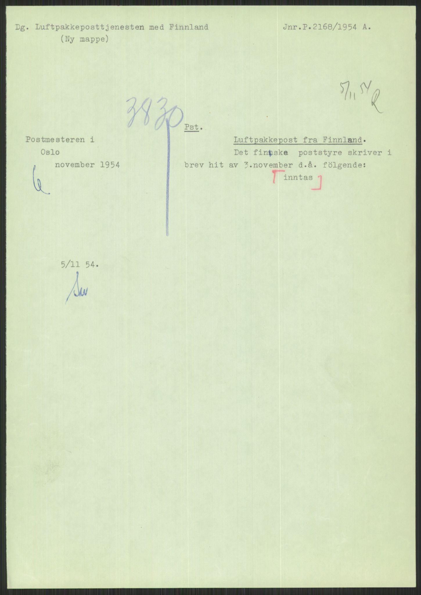 Postdirektoratet, Administrasjonsservice (TSA), AV/RA-S-4783/D/L0095/0002: De forskjellige tjenestegrener / Luftpakkepost, 1947-1965, s. 429