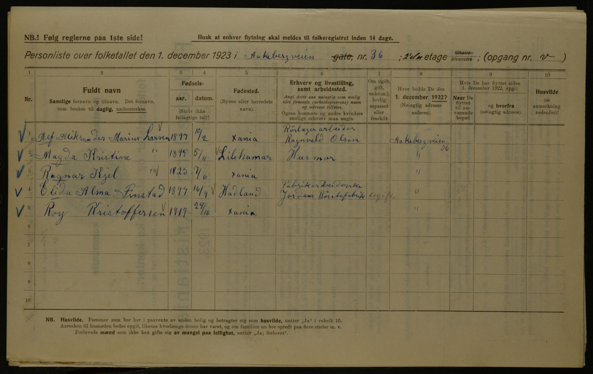 OBA, Kommunal folketelling 1.12.1923 for Kristiania, 1923, s. 143742