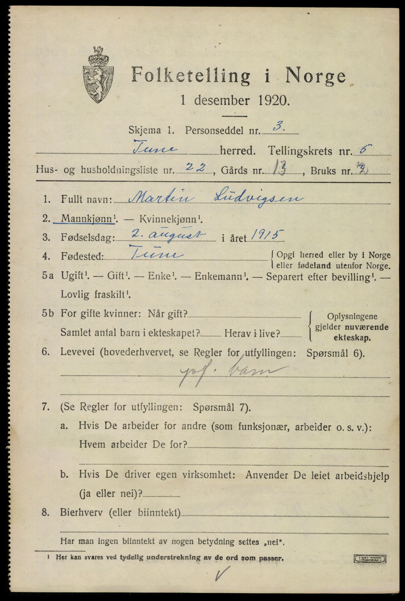 SAO, Folketelling 1920 for 0130 Tune herred, 1920, s. 5666