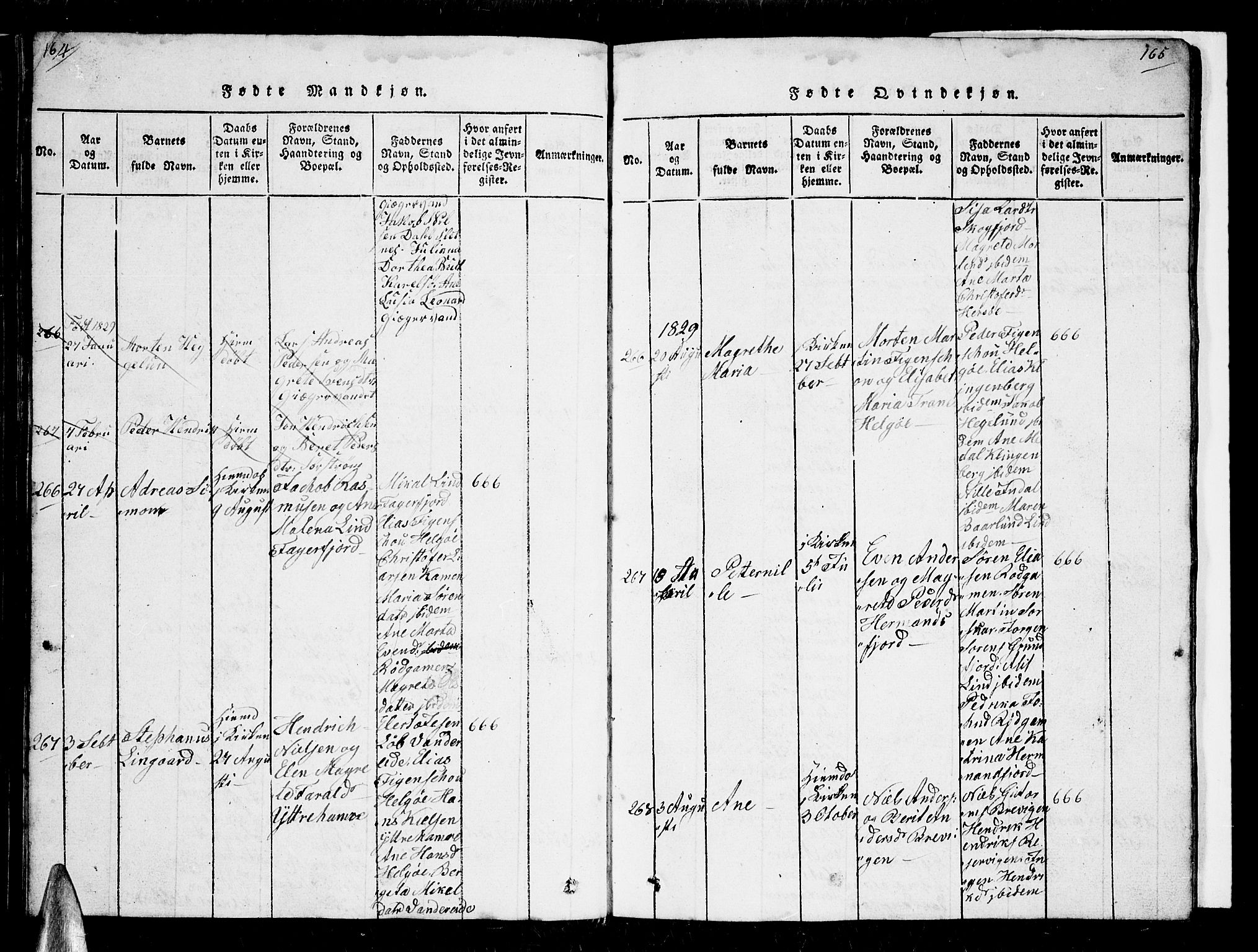 Karlsøy sokneprestembete, AV/SATØ-S-1299/H/Ha/Hab/L0001klokker: Klokkerbok nr. 1, 1821-1840, s. 164-165