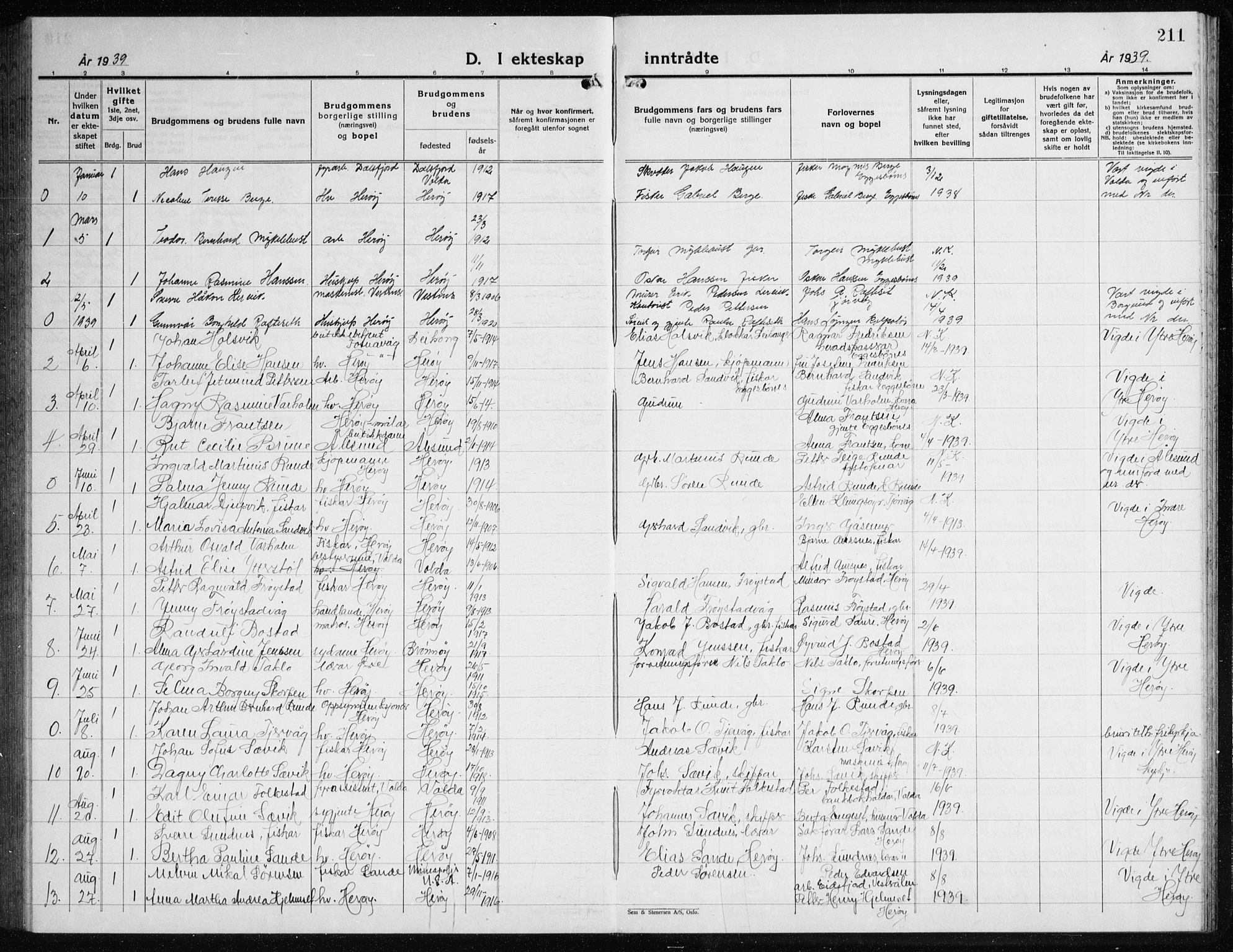 Ministerialprotokoller, klokkerbøker og fødselsregistre - Møre og Romsdal, SAT/A-1454/507/L0085: Klokkerbok nr. 507C08, 1933-1944, s. 211