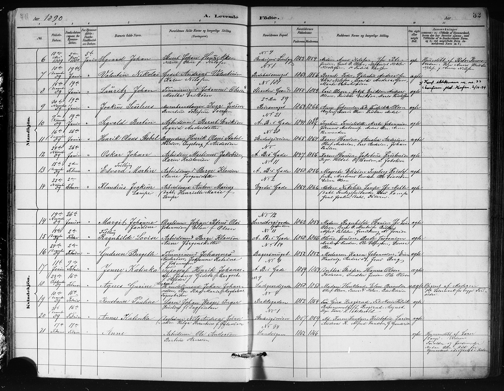 Sandviken Sokneprestembete, AV/SAB-A-77601/H/Hb/L0002: Klokkerbok nr. A 3, 1888-1902, s. 32