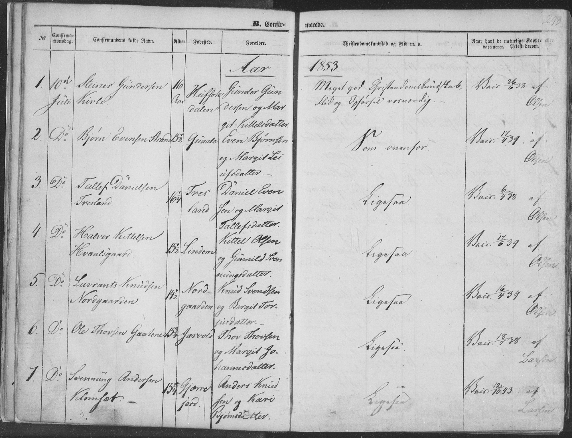 Seljord kirkebøker, SAKO/A-20/F/Fa/L012b: Ministerialbok nr. I 12B, 1850-1865, s. 243