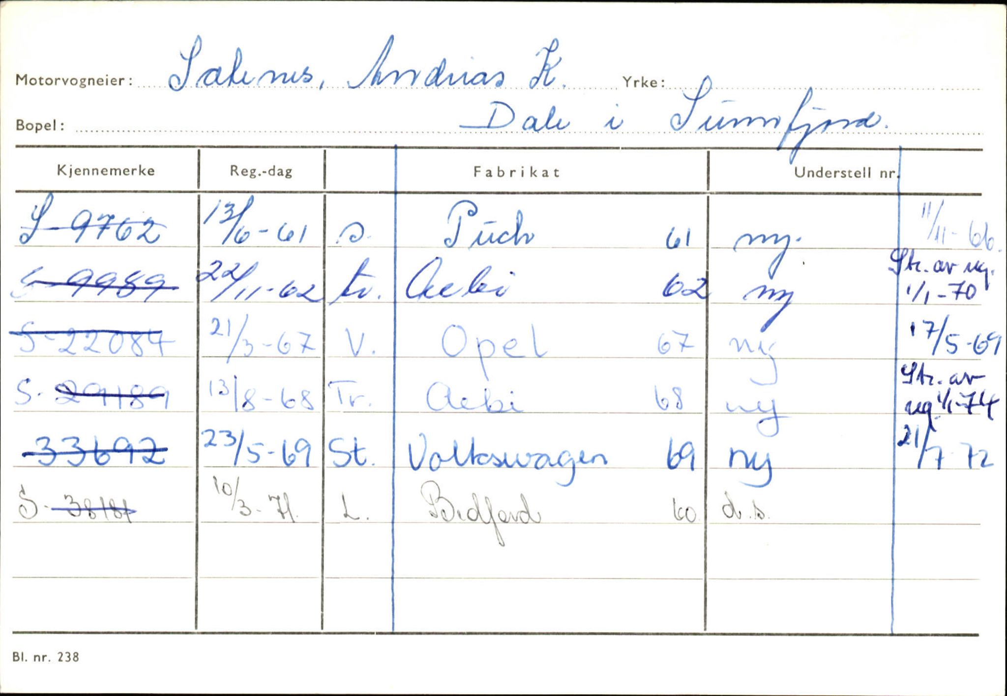 Statens vegvesen, Sogn og Fjordane vegkontor, SAB/A-5301/4/F/L0126: Eigarregister Fjaler M-Å. Leikanger A-Å, 1945-1975, s. 407