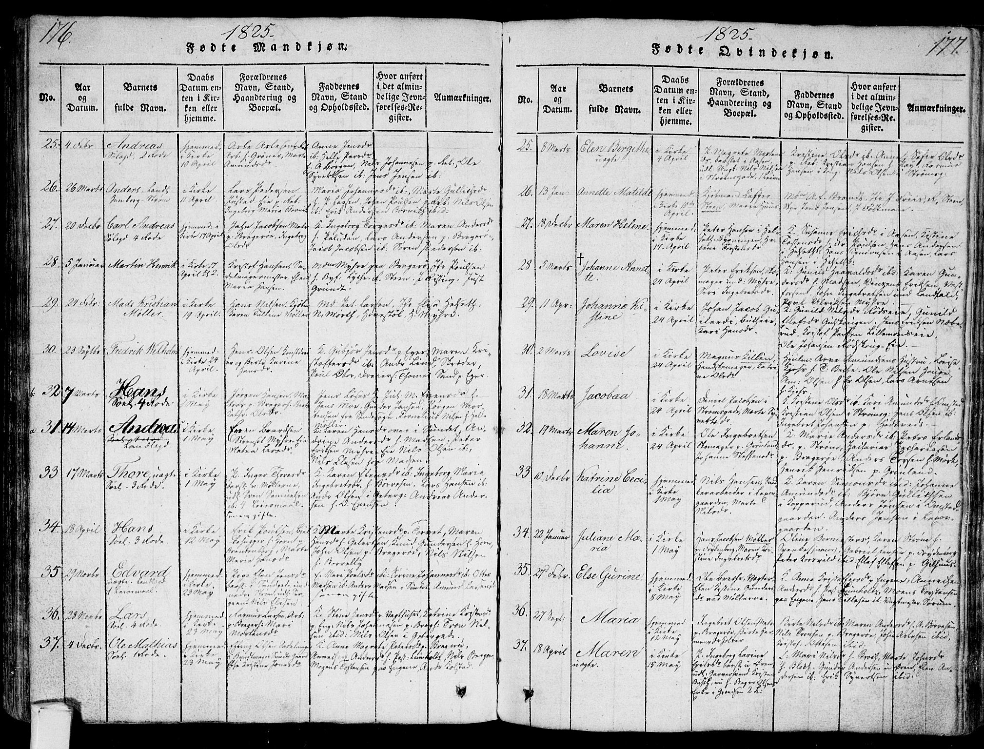 Bragernes kirkebøker, AV/SAKO-A-6/G/Ga/L0001: Klokkerbok nr. 1, 1815-1829, s. 176-177