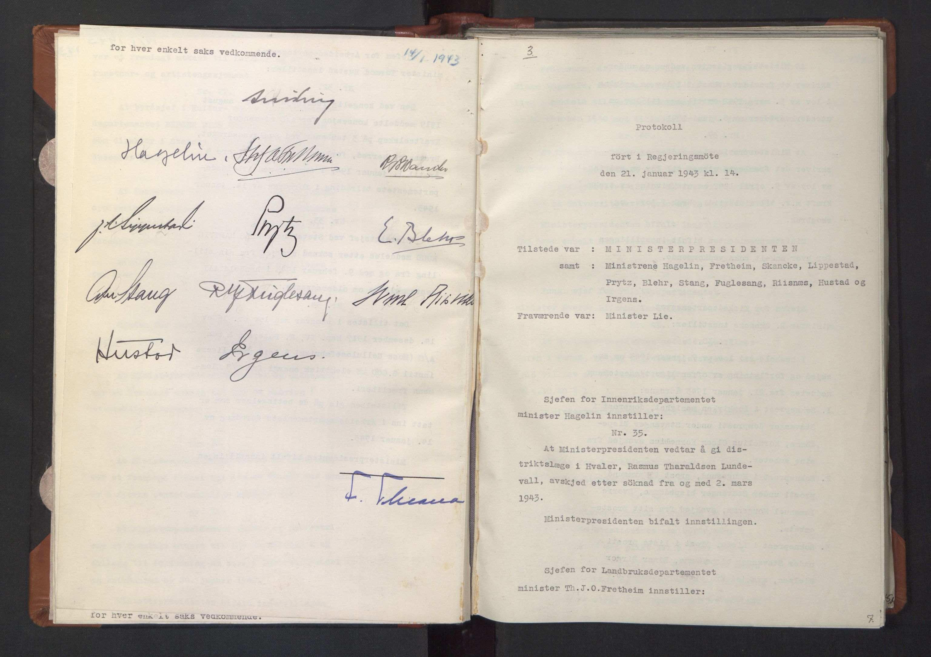 NS-administrasjonen 1940-1945 (Statsrådsekretariatet, de kommisariske statsråder mm), AV/RA-S-4279/D/Da/L0003: Vedtak (Beslutninger) nr. 1-746 og tillegg nr. 1-47 (RA. j.nr. 1394/1944, tilgangsnr. 8/1944, 1943, s. 9