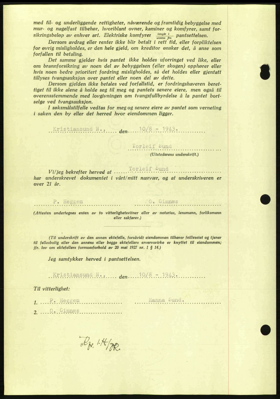 Nordmøre sorenskriveri, AV/SAT-A-4132/1/2/2Ca: Pantebok nr. B91, 1943-1944, Dagboknr: 1799/1943