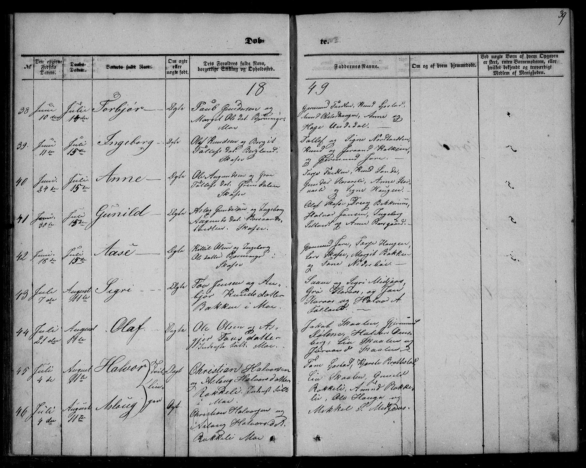Mo kirkebøker, AV/SAKO-A-286/F/Fa/L0005: Ministerialbok nr. I 5, 1844-1864, s. 39