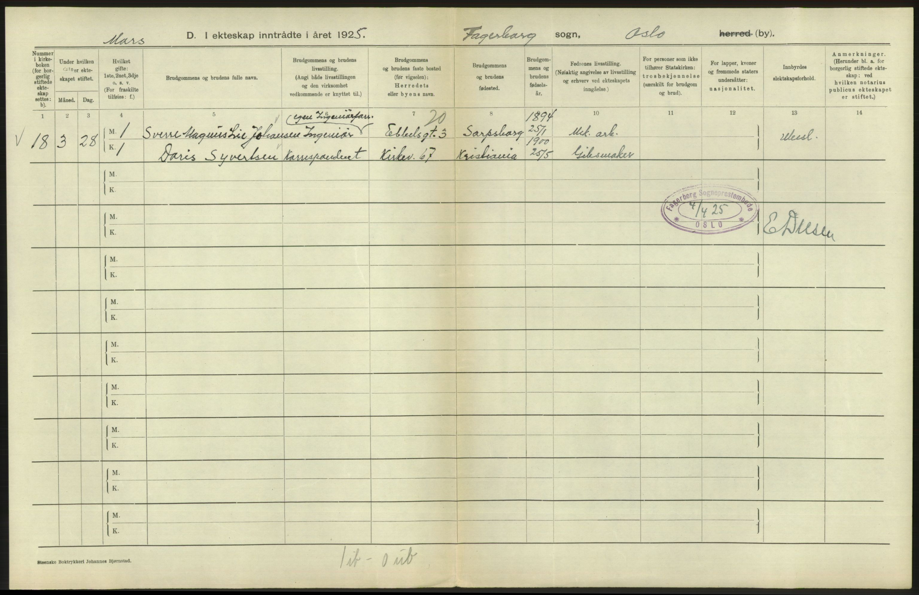 Statistisk sentralbyrå, Sosiodemografiske emner, Befolkning, AV/RA-S-2228/D/Df/Dfc/Dfce/L0008: Oslo: Gifte, 1925, s. 242