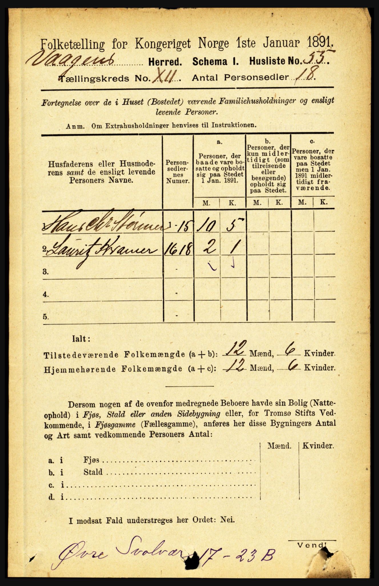 RA, Folketelling 1891 for 1865 Vågan herred, 1891, s. 2888