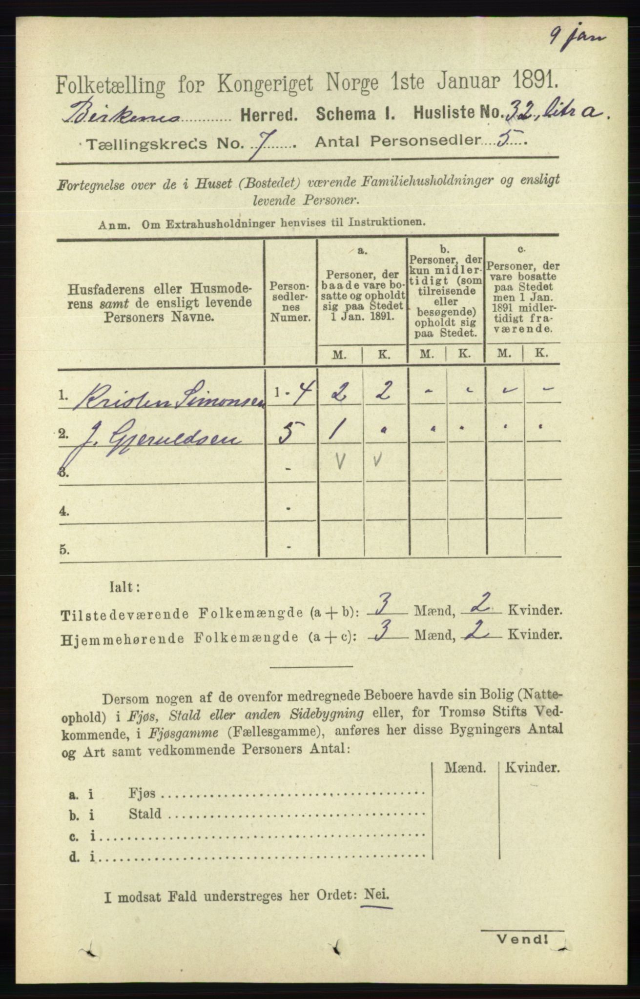 RA, Folketelling 1891 for 0928 Birkenes herred, 1891, s. 1973