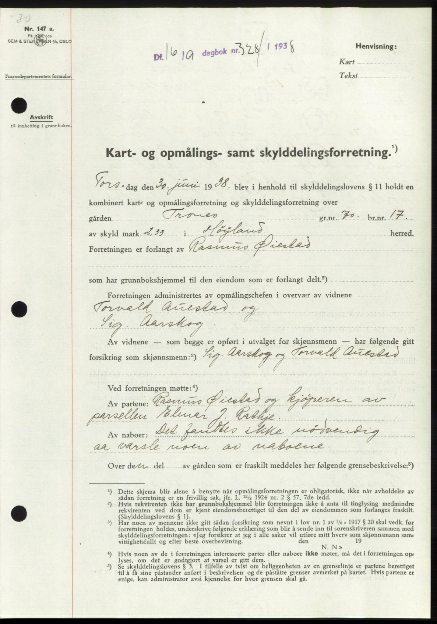 Jæren sorenskriveri, SAST/A-100310/03/G/Gba/L0072: Pantebok, 1938-1938, Dagboknr: 3281/1938