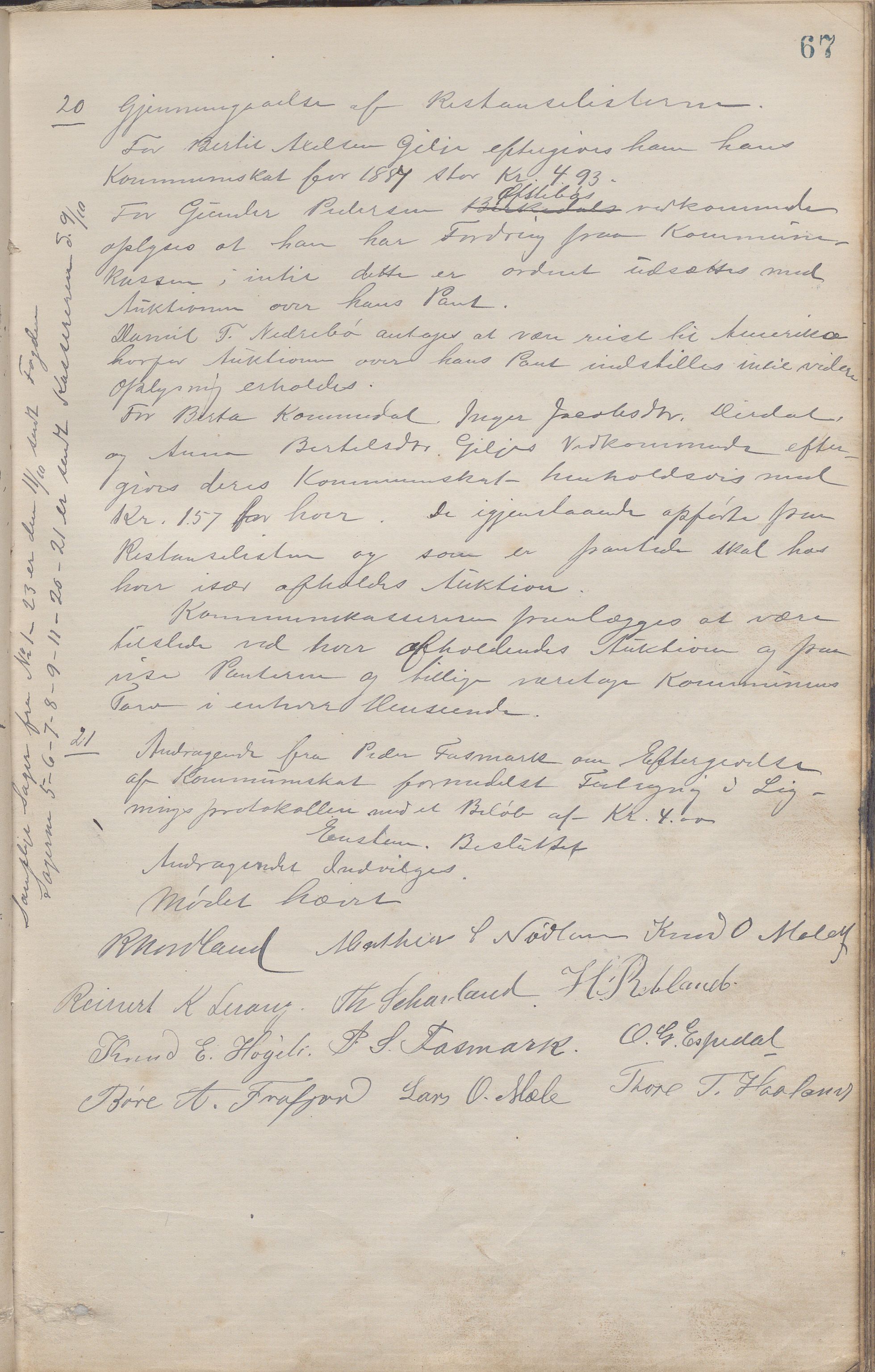 Forsand kommune - Formannskapet / Rådmannskontoret, IKAR/K-101601/A/Aa/Aaa/L0001: Møtebok, 1878-1893, s. 67a
