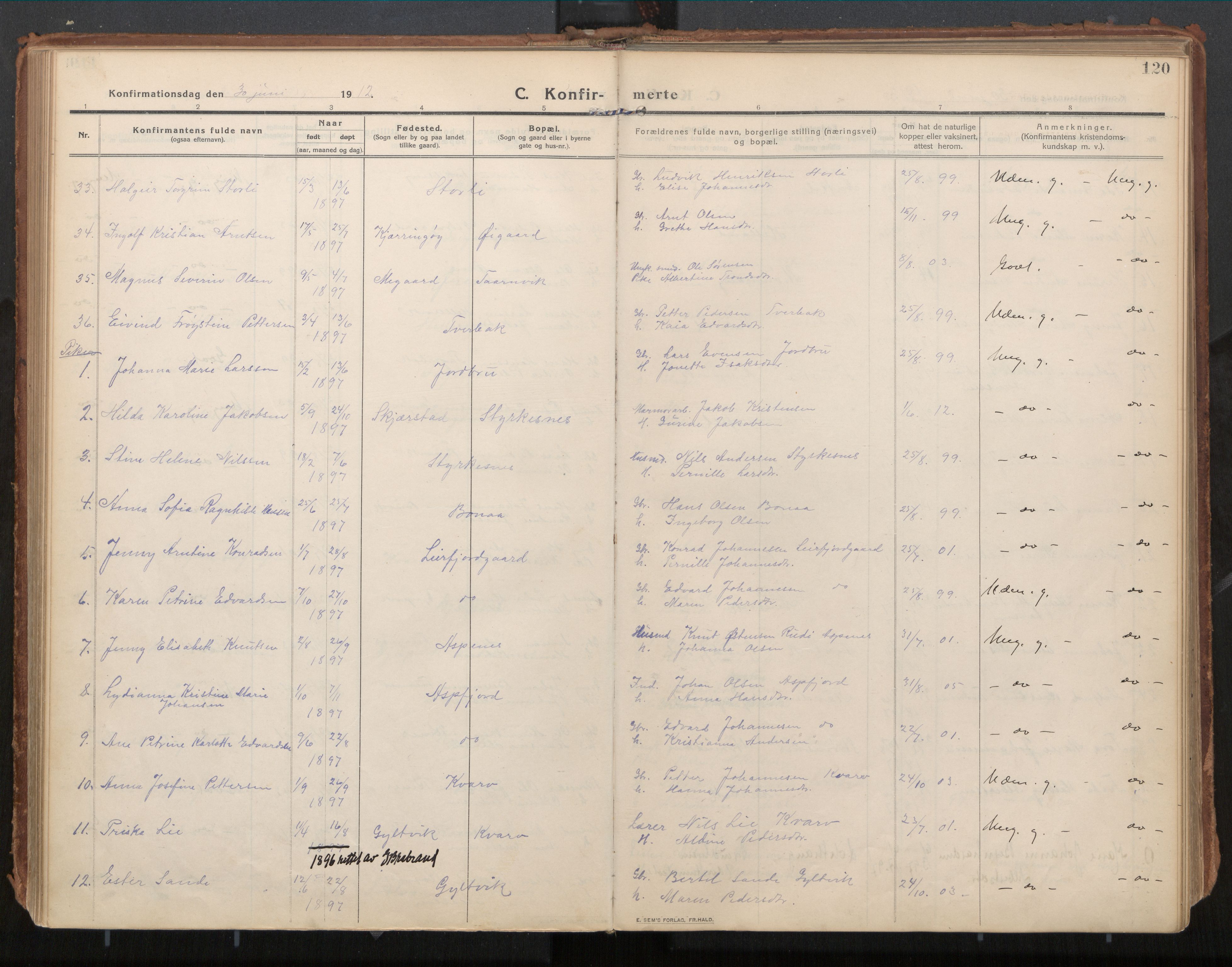 Ministerialprotokoller, klokkerbøker og fødselsregistre - Nordland, AV/SAT-A-1459/854/L0784: Ministerialbok nr. 854A07, 1910-1922, s. 120