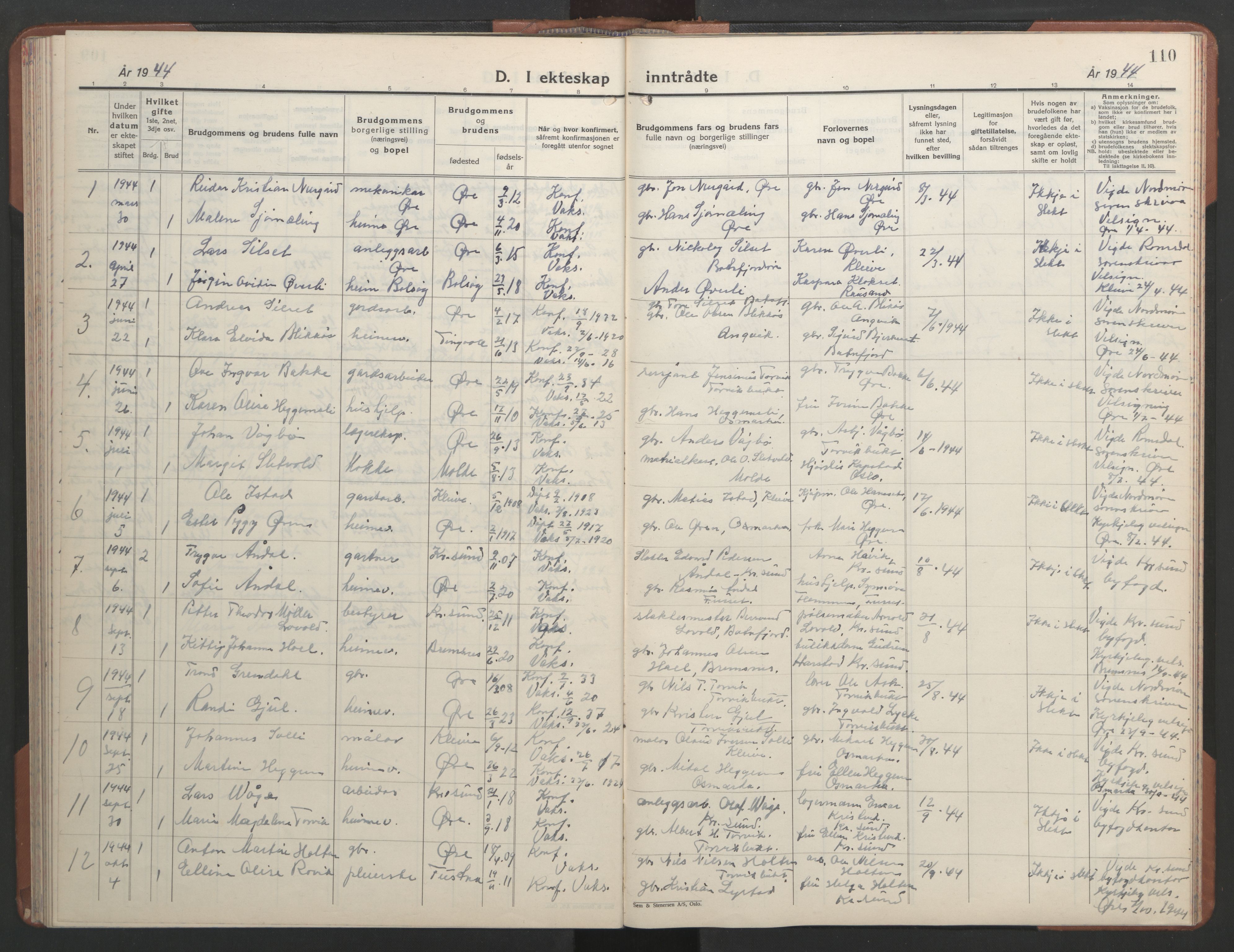 Ministerialprotokoller, klokkerbøker og fødselsregistre - Møre og Romsdal, AV/SAT-A-1454/584/L0971: Klokkerbok nr. 584C04, 1933-1946, s. 110