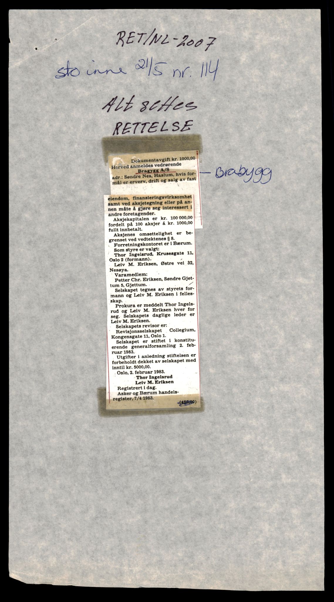 Asker og Bærum tingrett, AV/SAT-A-10379/K/Kb/Kbb/L0055: Aksjeselskap og andelslag i Bærum, Bra - Bru, 1973-1989, s. 1