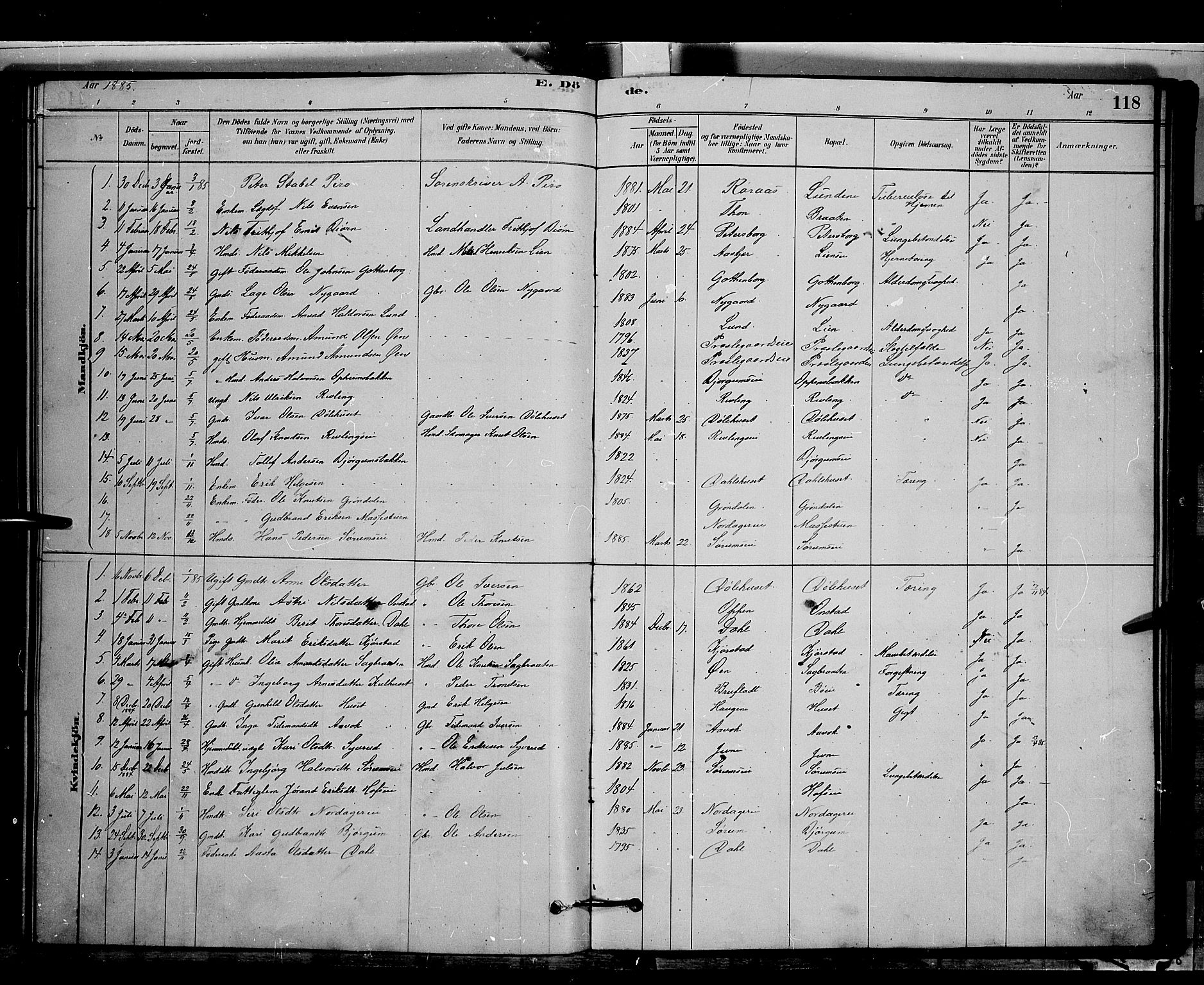 Nord-Aurdal prestekontor, AV/SAH-PREST-132/H/Ha/Hab/L0006: Klokkerbok nr. 6, 1878-1892, s. 118