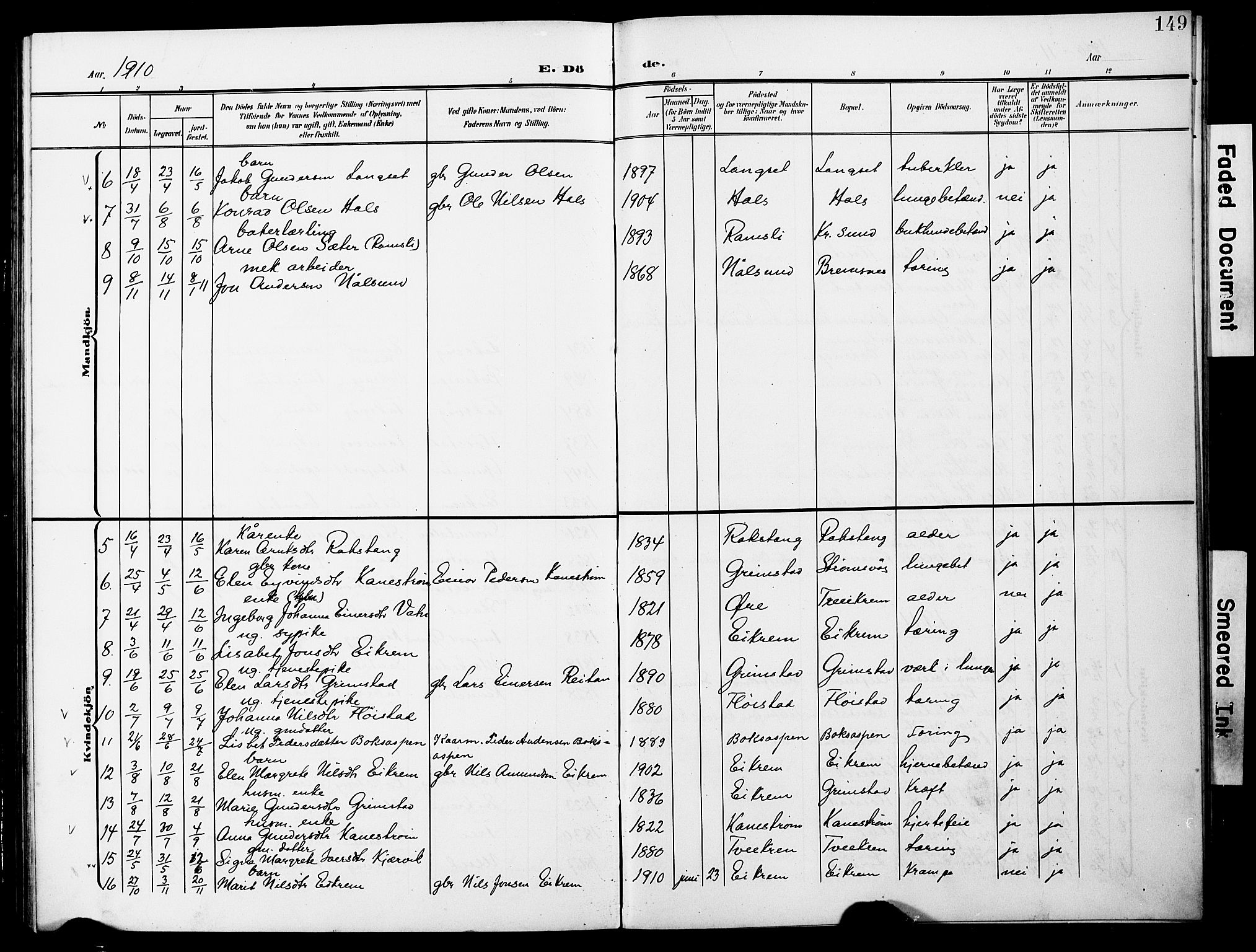 Ministerialprotokoller, klokkerbøker og fødselsregistre - Møre og Romsdal, AV/SAT-A-1454/587/L1001: Klokkerbok nr. 587C01, 1906-1927, s. 149