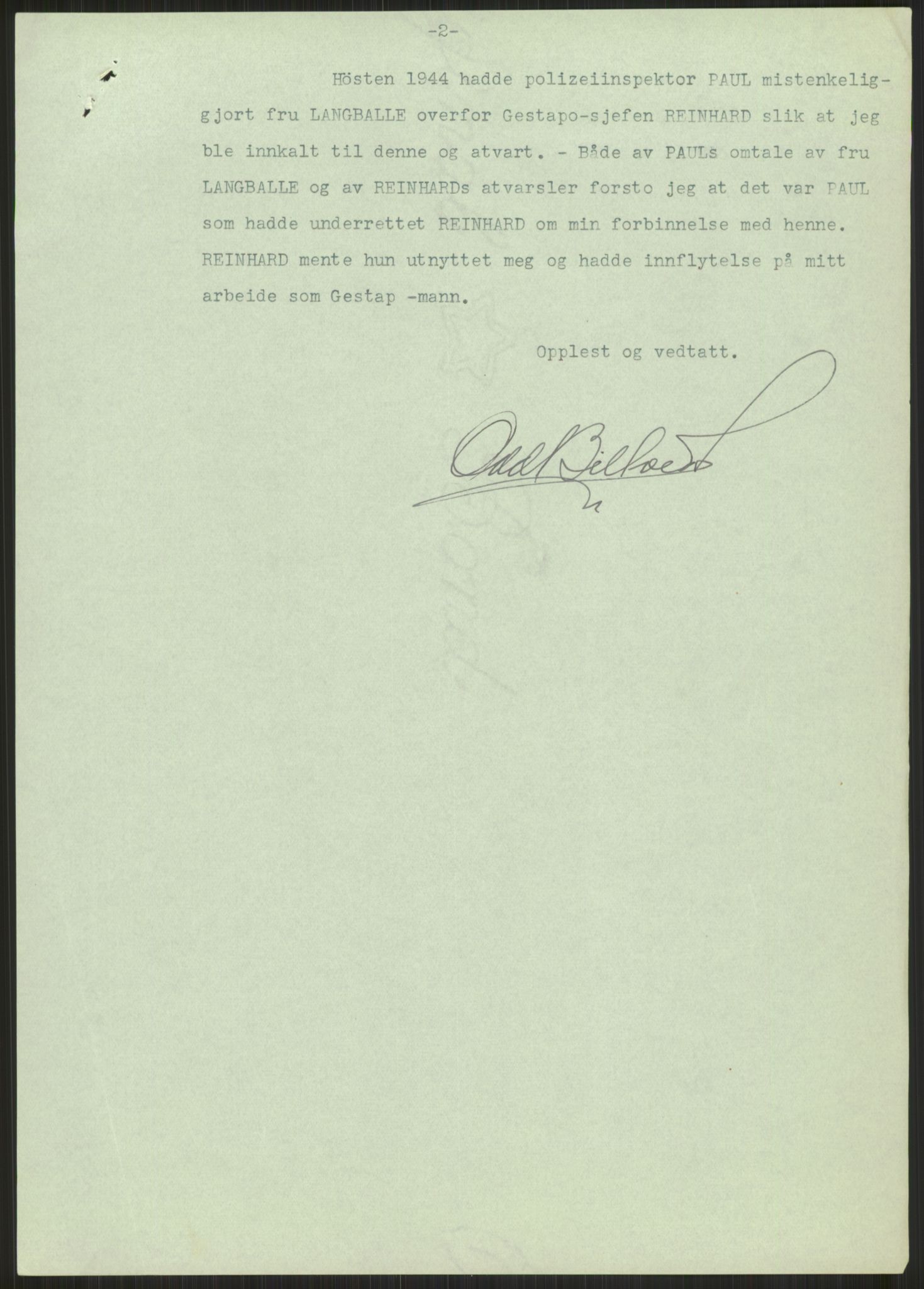 Landssvikarkivet, Oslo politikammer, AV/RA-S-3138-01/D/Dg/L0267/3699: Henlagt hnr. 3658 - 3665 / Hnr. 3662, 1945-1946, s. 278