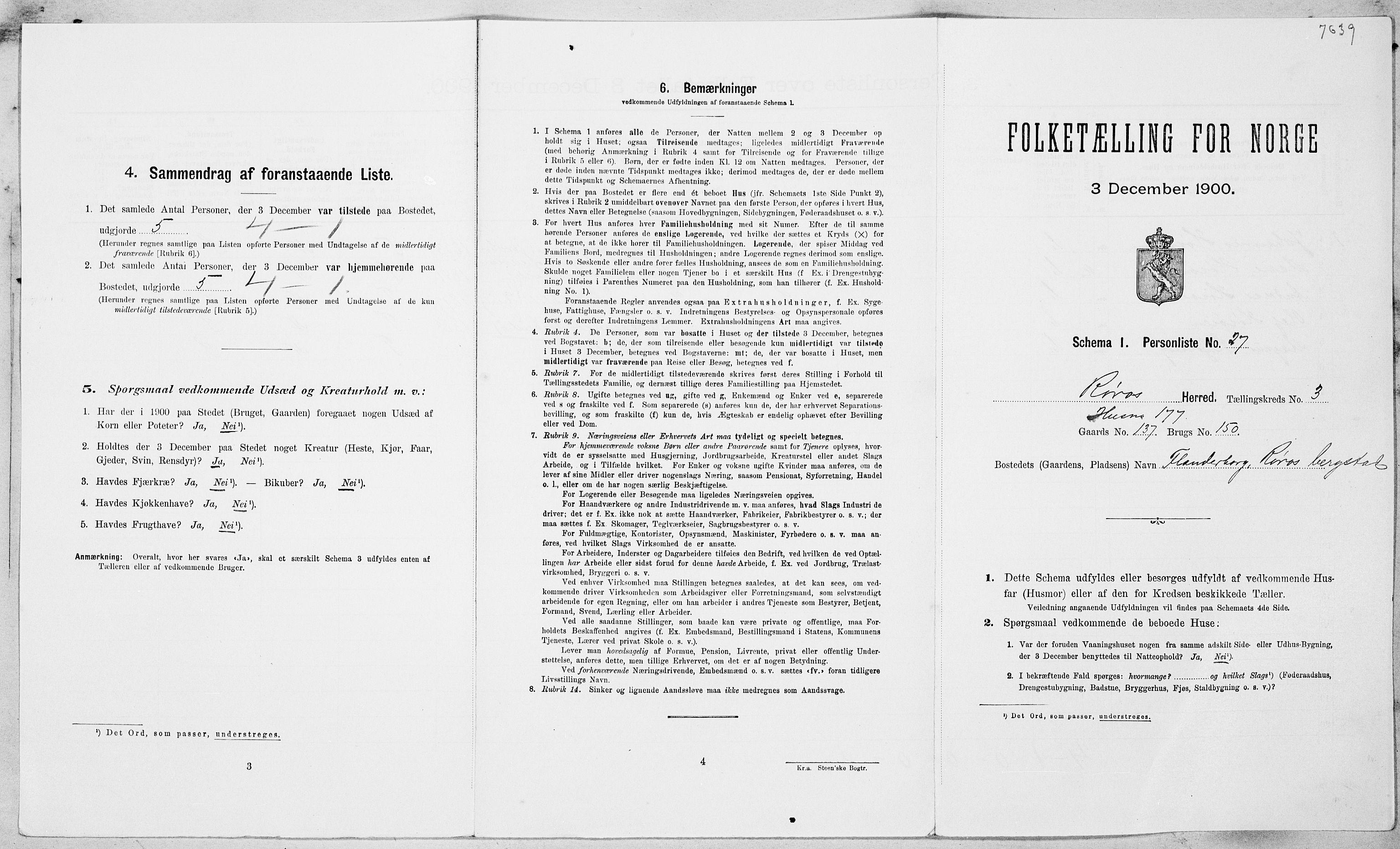 SAT, Folketelling 1900 for 1640 Røros herred, 1900, s. 320